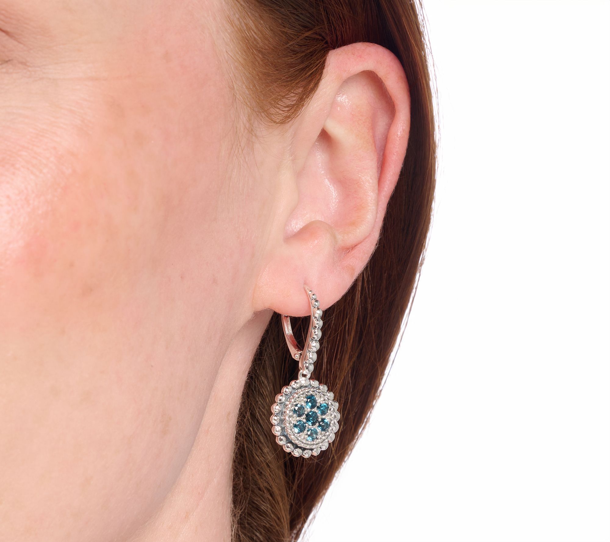 JAI Sterling Silver Exotic Gemstone Pave Earrings