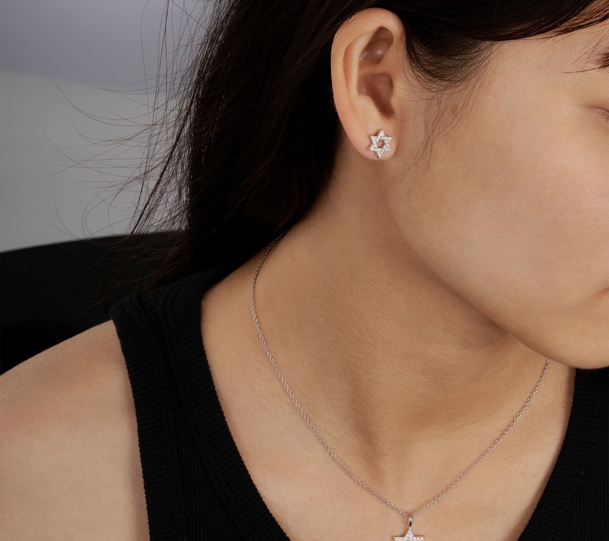 Diamonique Star of David Necklace & Earrings Set, Sterling