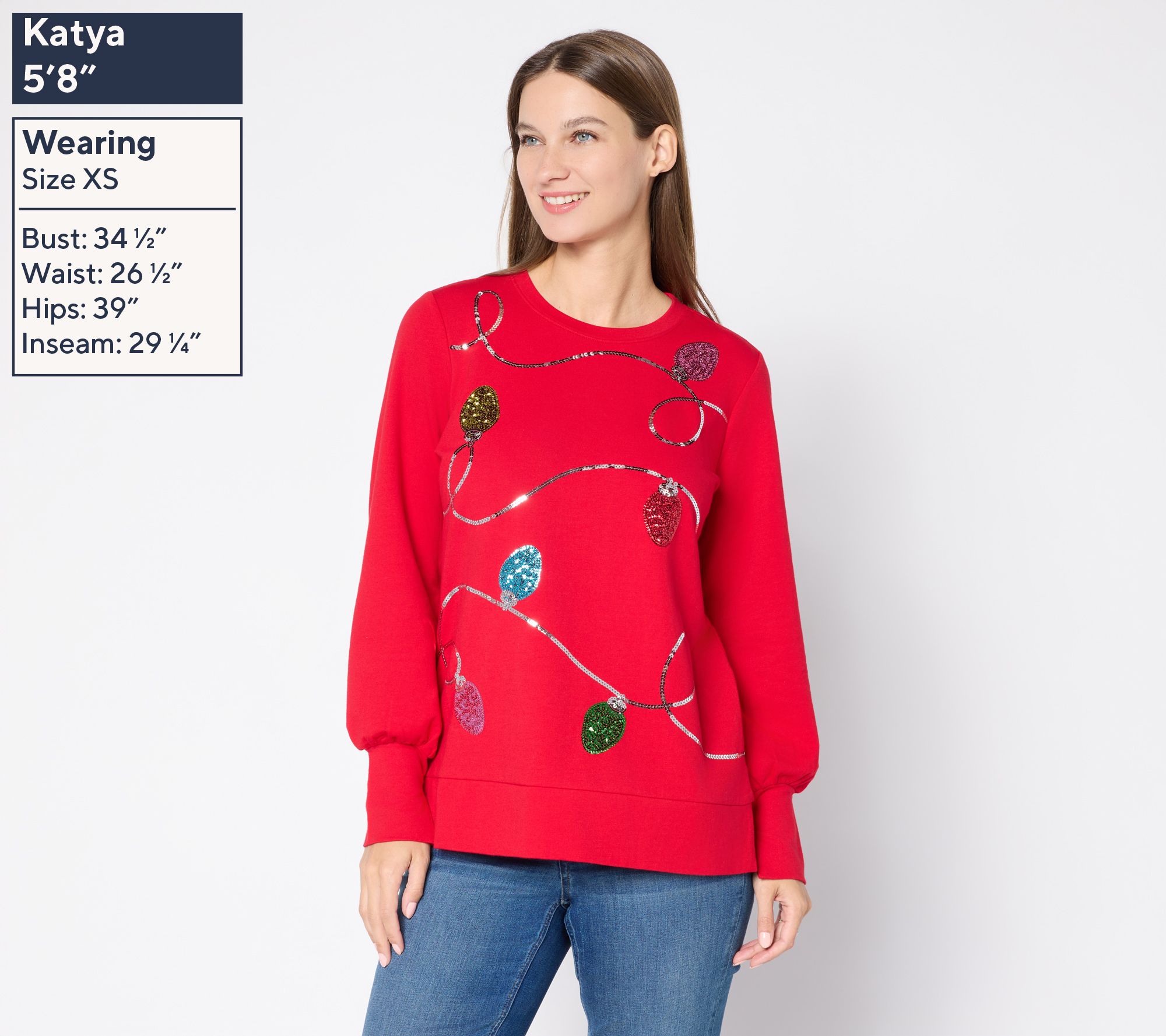 Jingle Belles by Kim Gravel Sequin Holiday Lights Knit Top