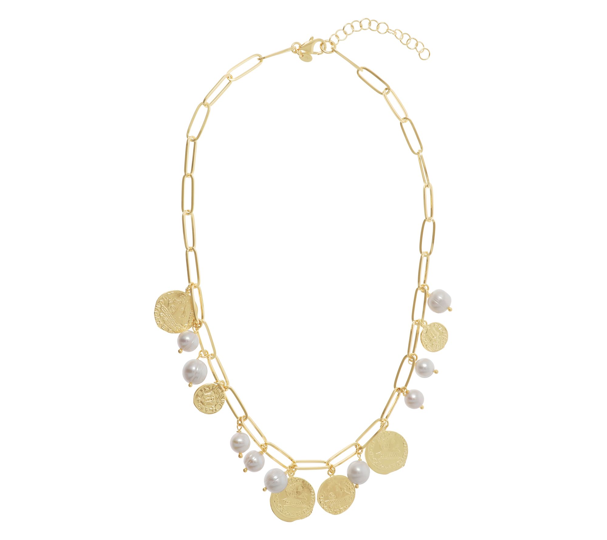 Honora Bronze Cultured Pearl & Coin Paperclip Link Necklace