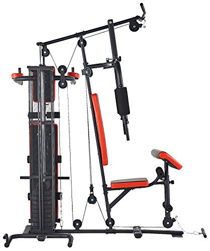 BalanceFrom-Home-Gym-System Workout-Station with 380LB of Resistance, 145LB-Weight Stack, Home Gym- Black & Red