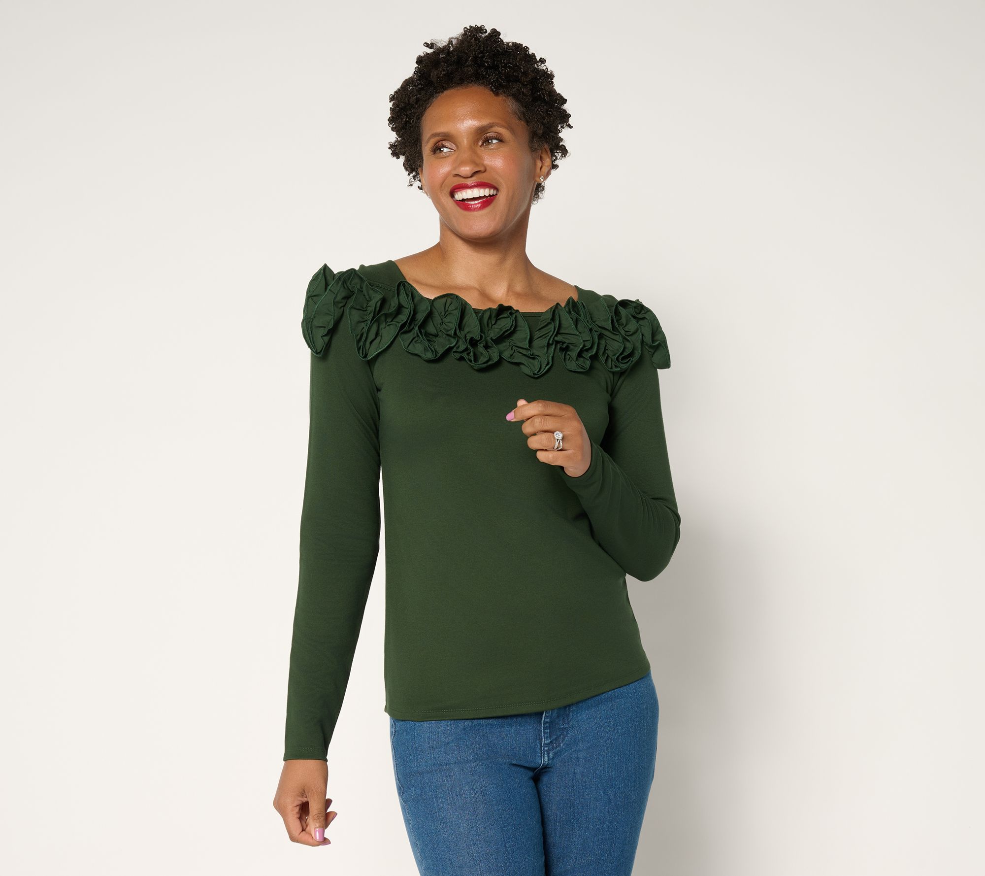 BEAUTIFUL by Lawrence Zarian Silky Ponte Top with Rosette Detail