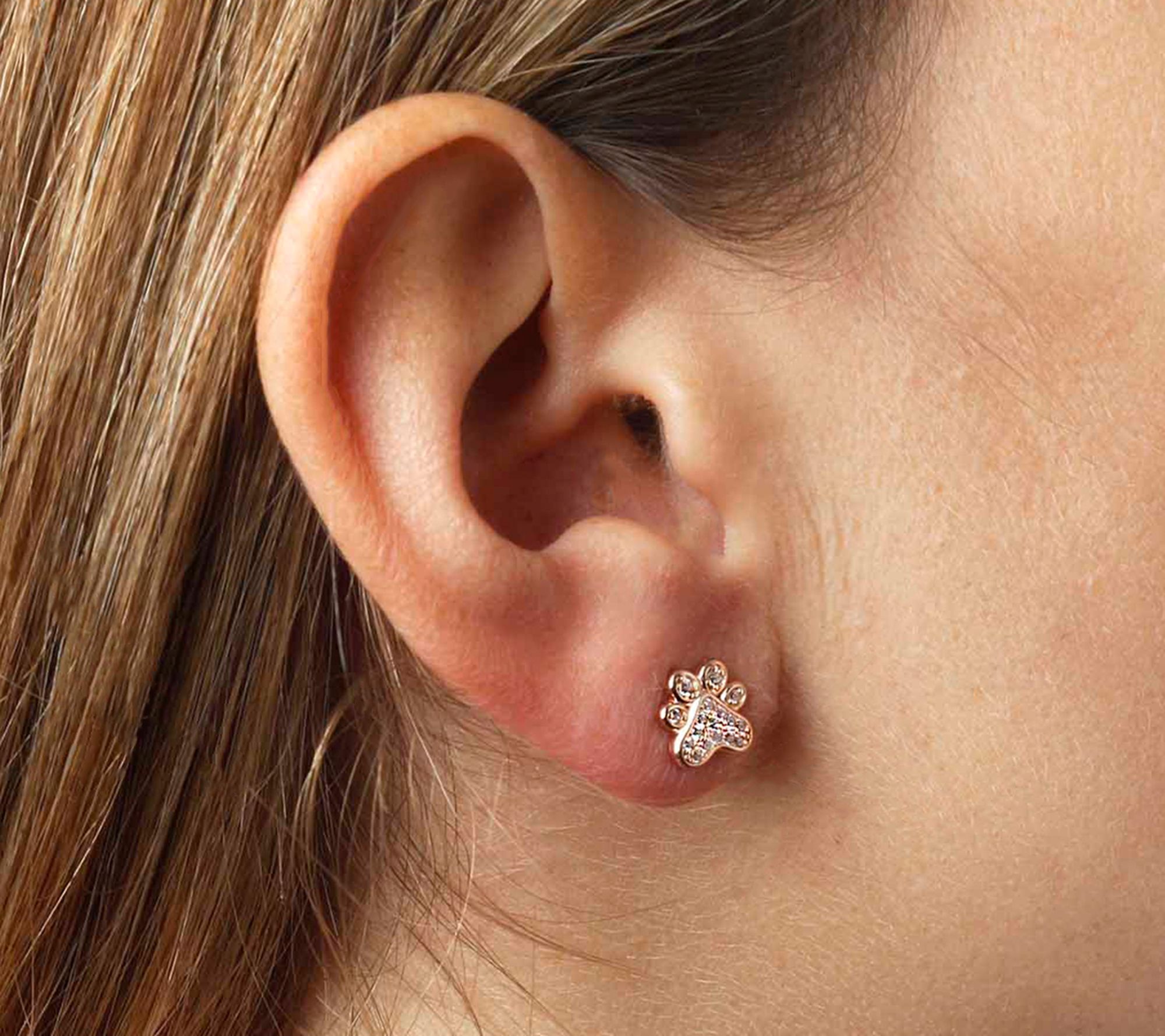 Diamonique 0.15 cttw Paw Print Stud Earrings, Sterling Silver