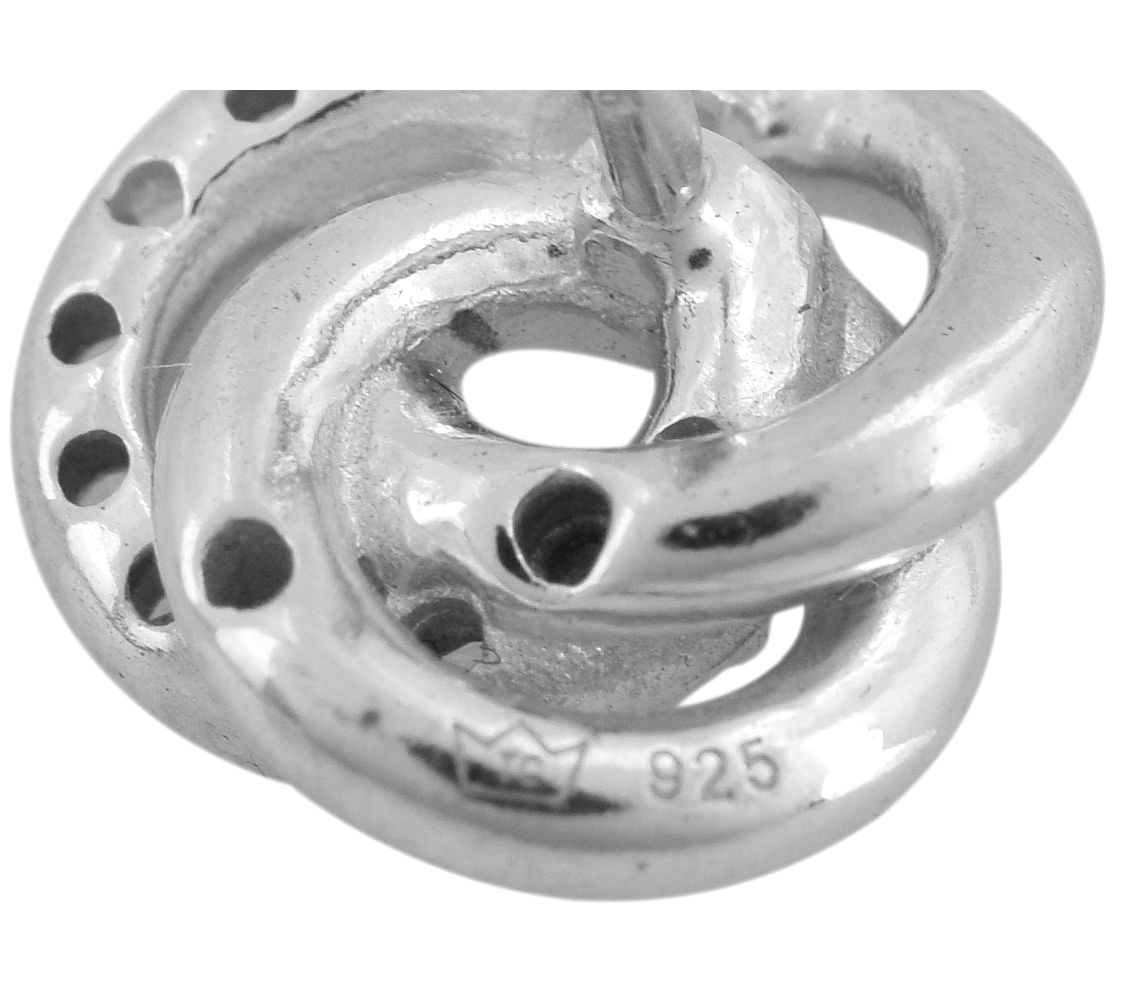 Sterling Silver Pave Knot Button Earrings