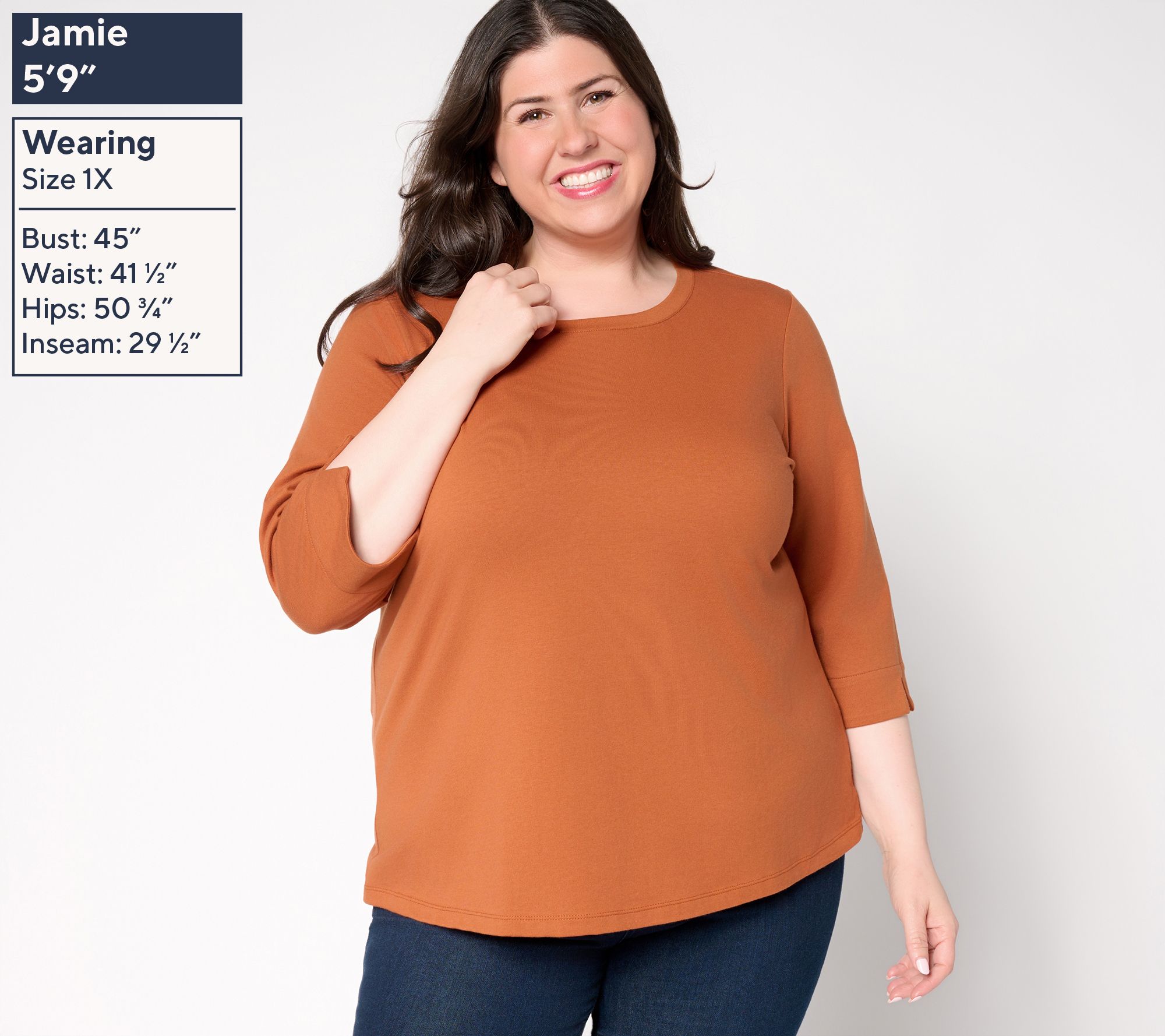 Denim & Co. Essentials Perfect Jersey Round-Neck 3/4-Sleeve Top