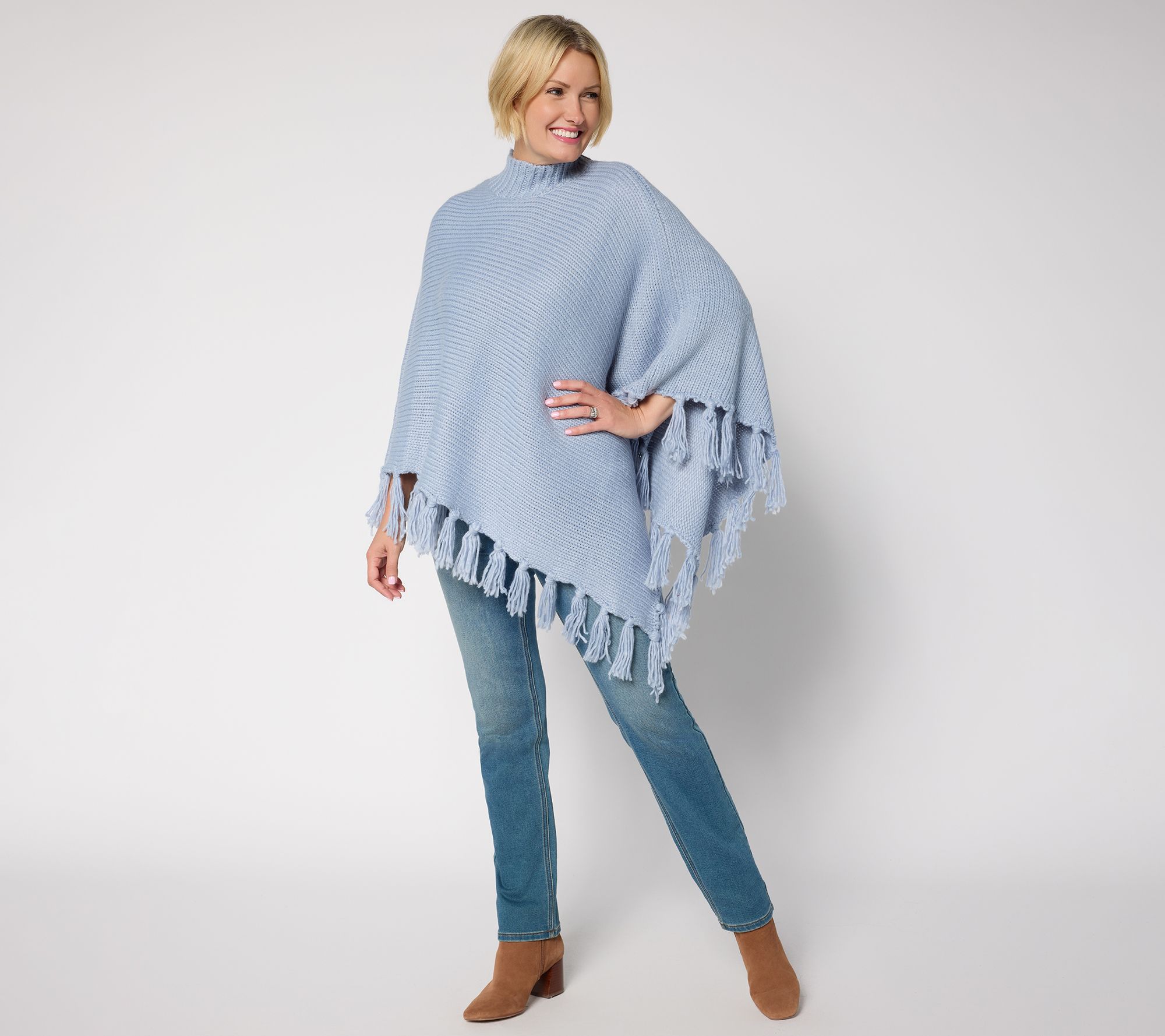 Martha Stewart Signature Asymmetrical Sweater Cape with Fringe
