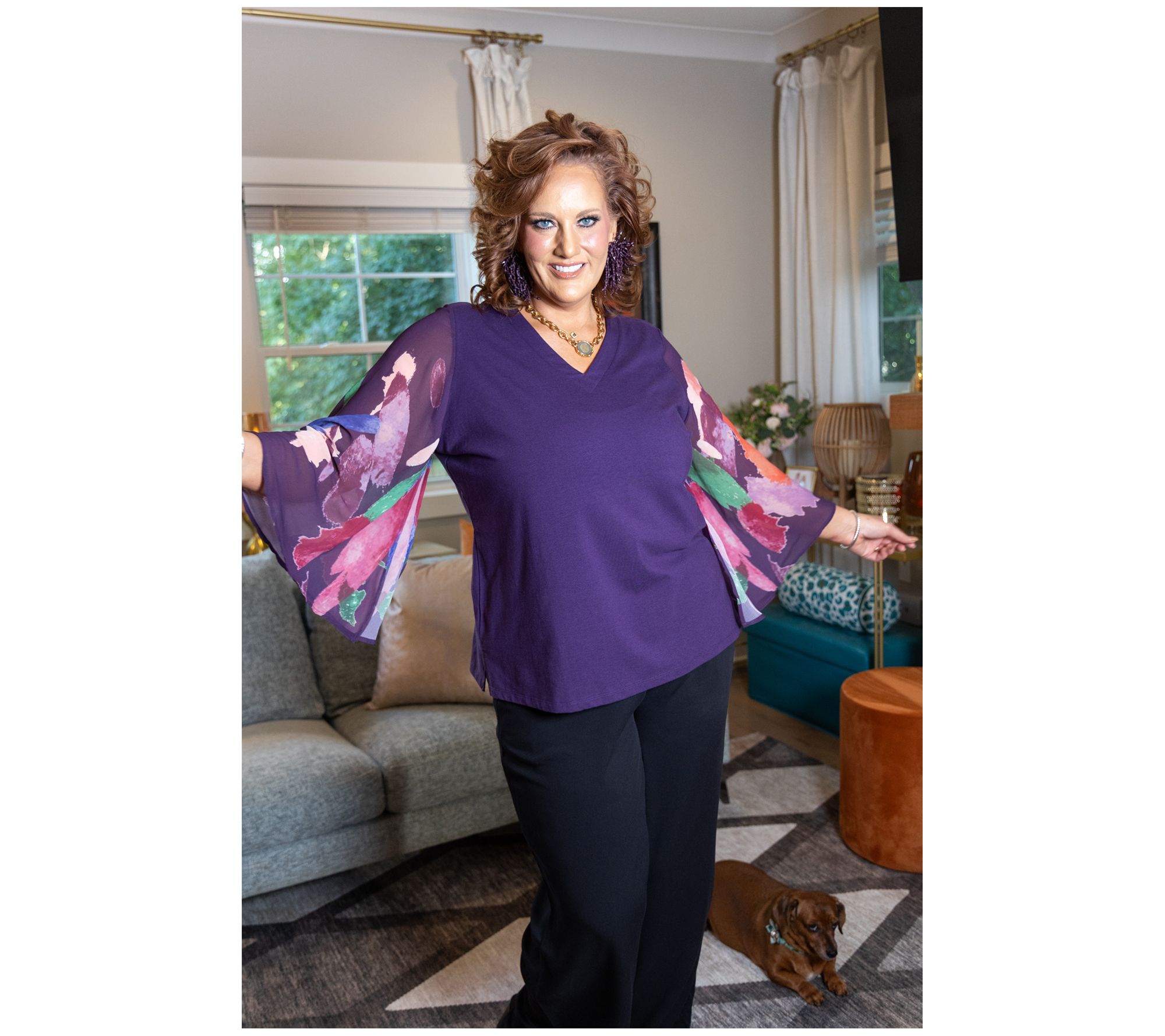 Brandis Dress Out Loud Autumn Abstract Breezey Sleeve V-Neck Top