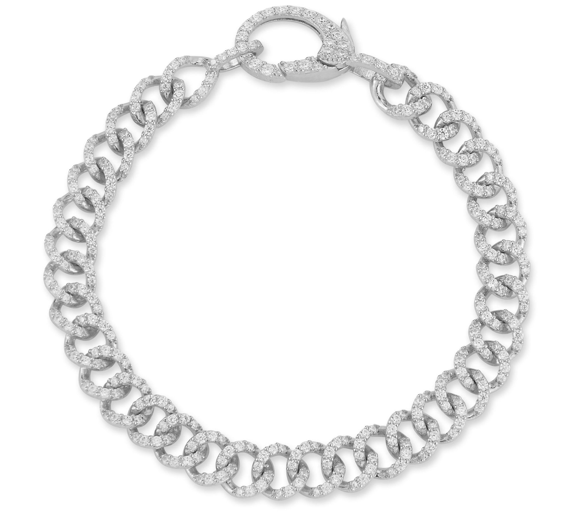 Sterlina Silver Pave Curb Link Chain Bracelet,Sterling