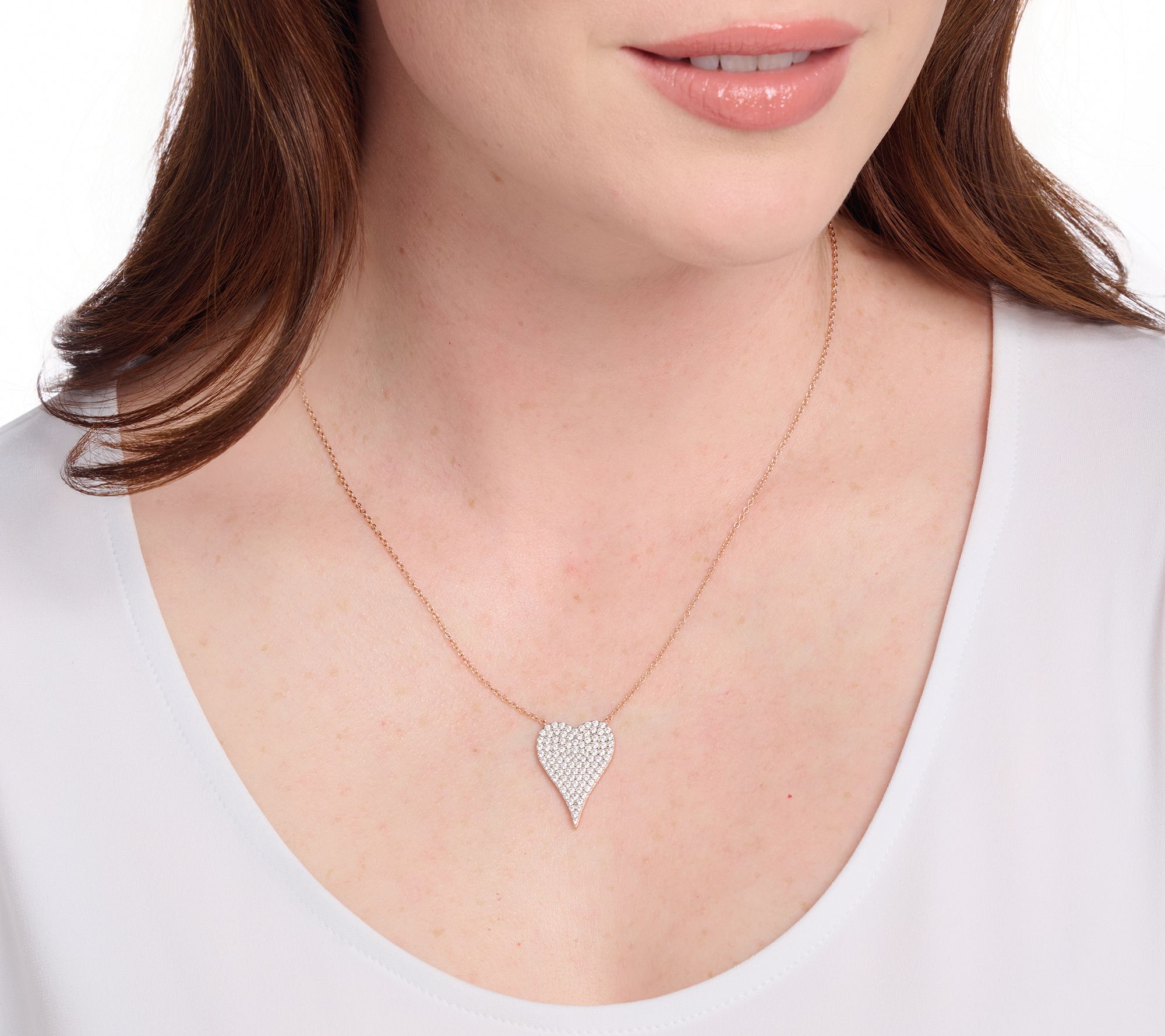 Diamonique x Jennifer Miller Signature Pave Heart Necklace, Sterling Silver