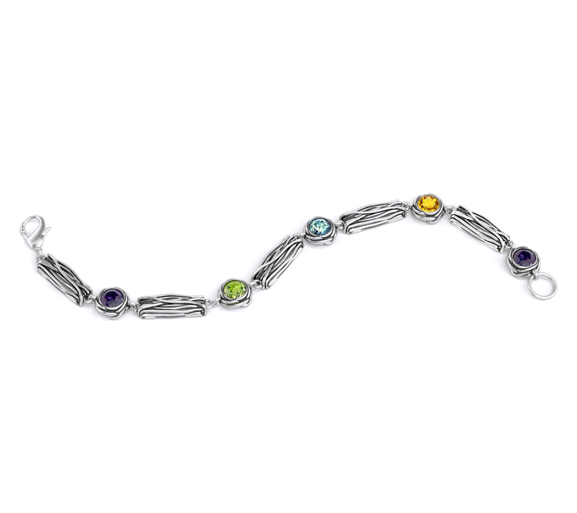 Or Paz Sterling Multi-Gemstone Textured StationBracelet