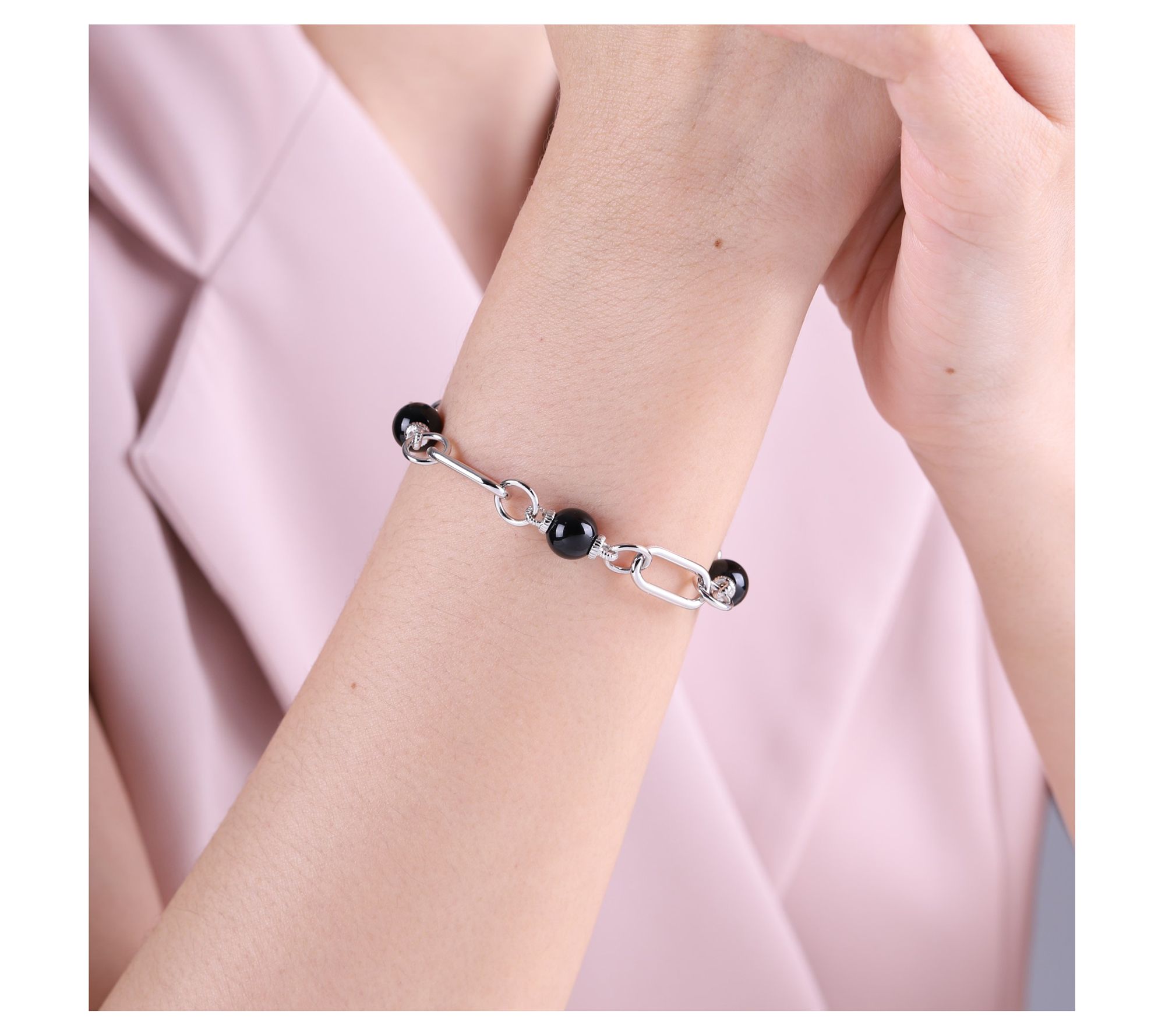 Ariva Sterling Silver Paperclip Link Gemstone Bead Bracelet