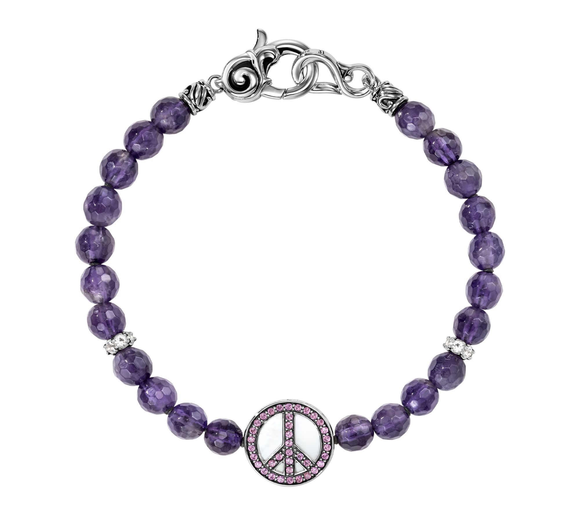 Third Person Sterling Gemstone Bead & PeaceSign Bracelet