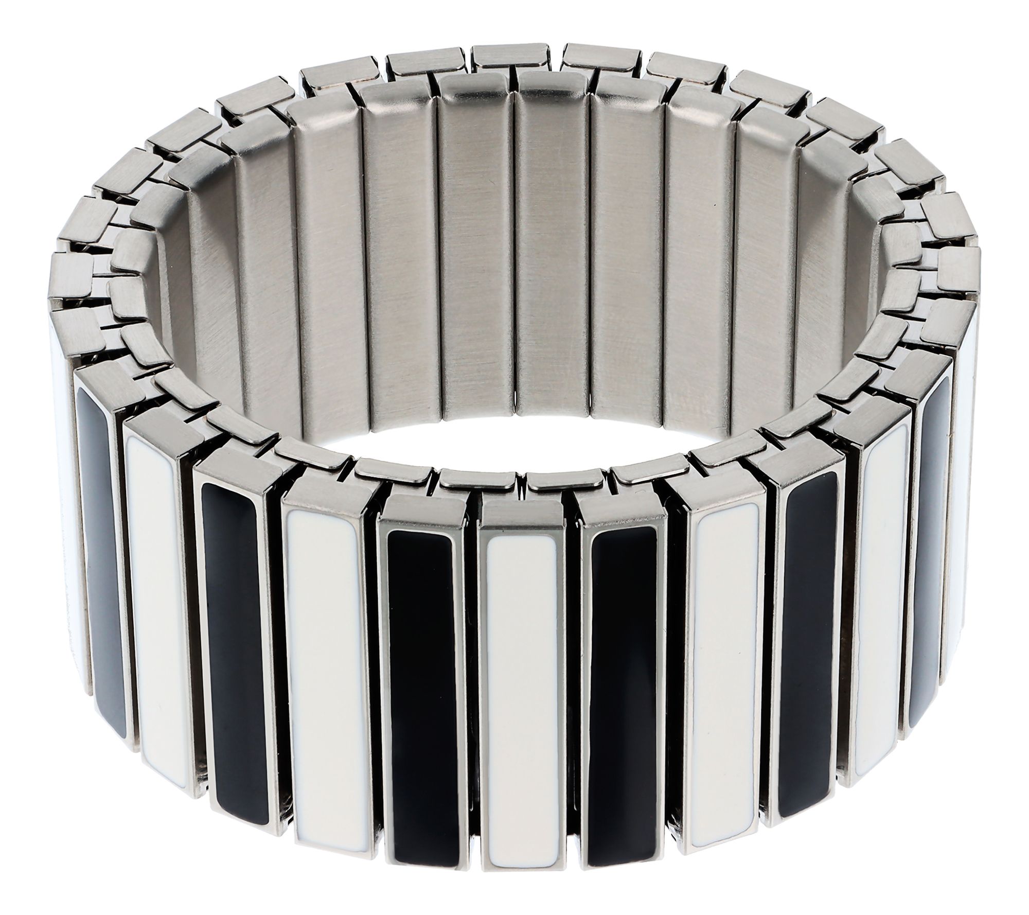 Steel by Design Black & White Enamel Stretch Bracelet