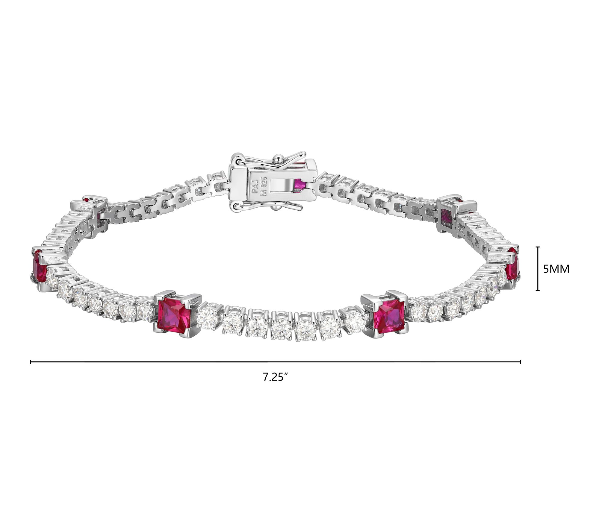 Moissanite & Created Ruby Tennis Bracelet, Sterling Silver