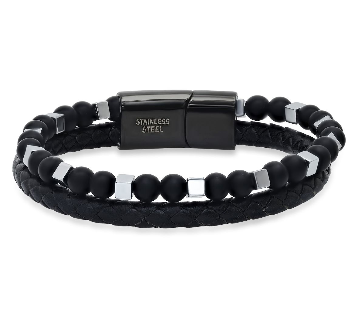 Steel By Design Men's Layered Black Beaded Bracelet