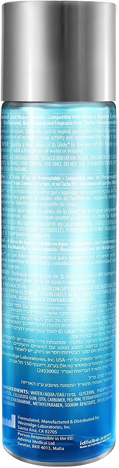 ID Lubricants Glide 128 Fl Oz Natural Feel Water-Based Personal Lubricant, Clear, 128 Oz