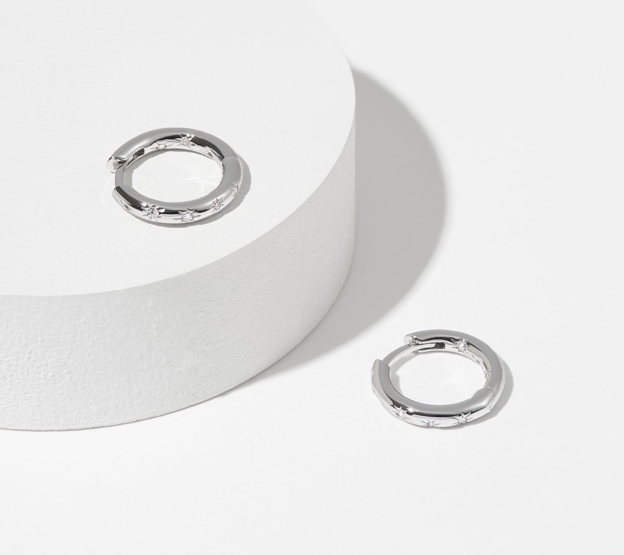 Diamonique High Polished Sterling Silver Star Hop Earrings