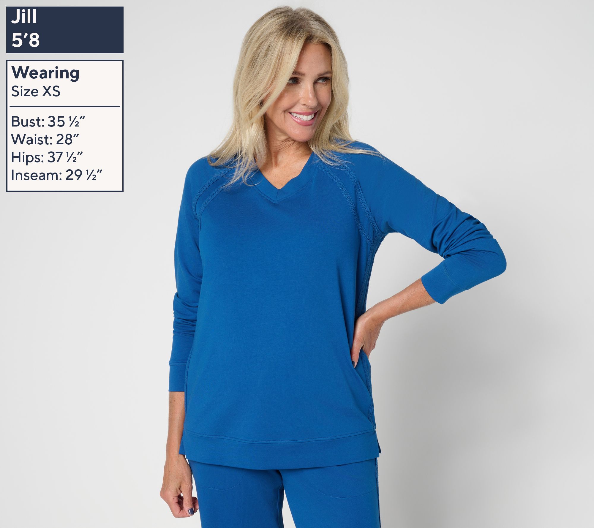 Denim & Co. Active French Terry V-Neck Pullover with Side Trim