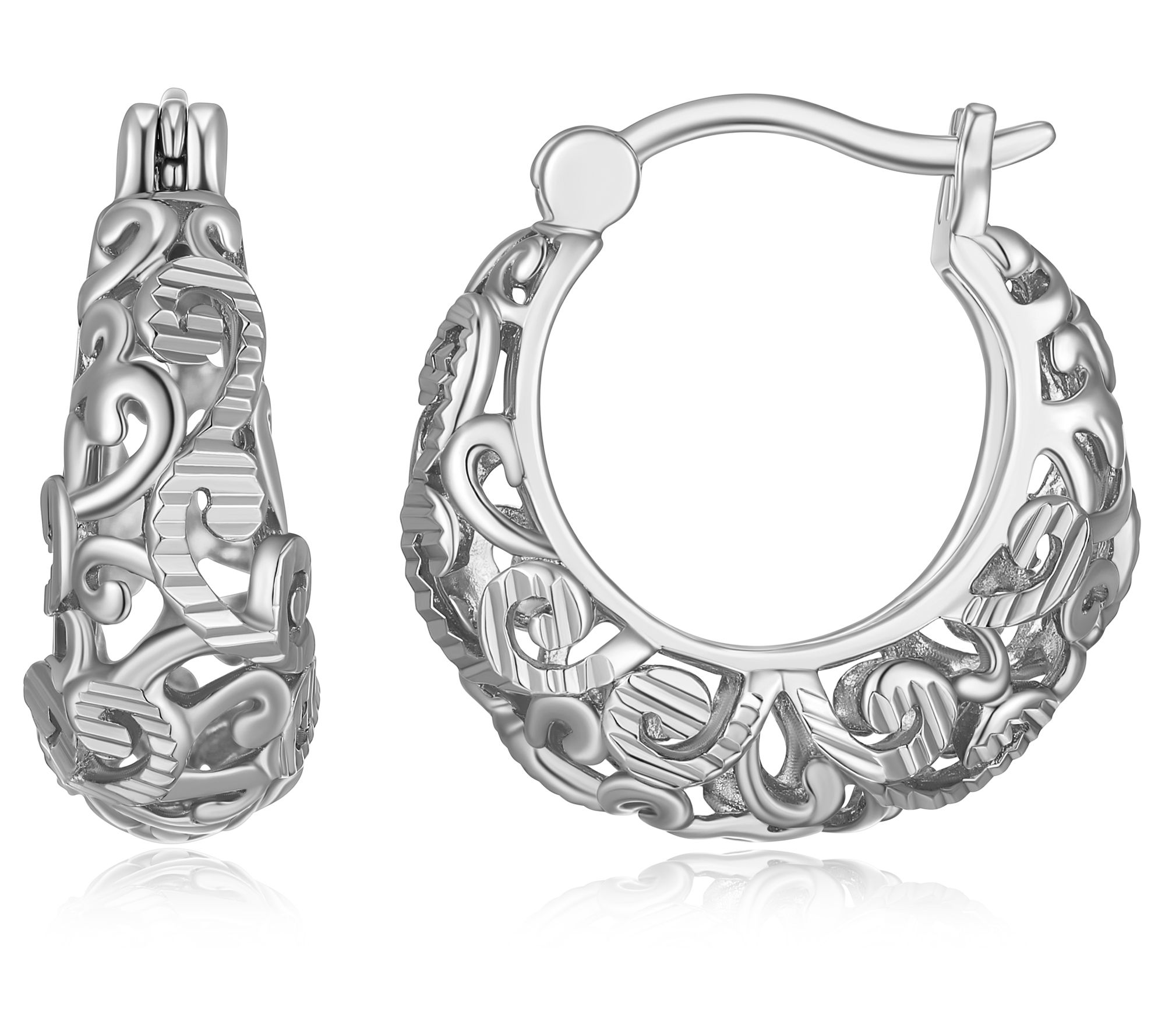 Silver Style Filigree Hoop Earrings, Sterling