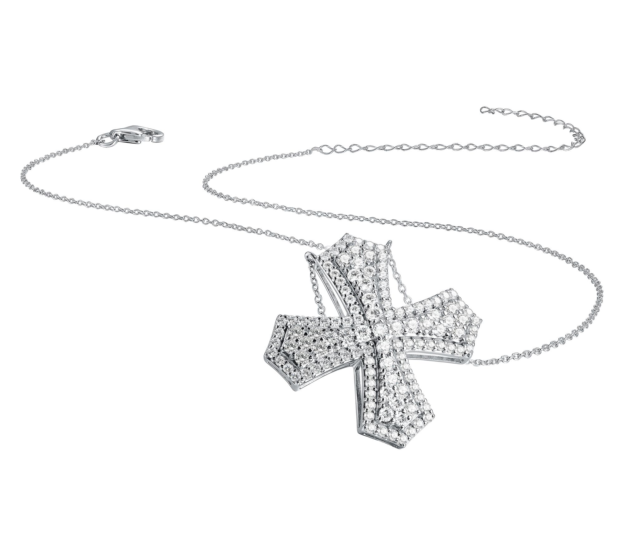 Diamonique x Jennifer Miller Pave Cross Necklace, Sterling
