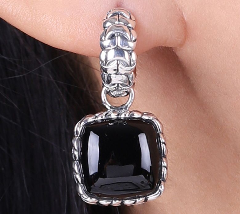 Tiffany Kay Studio Sterling Onyx Purl Knit Dangle Earrings