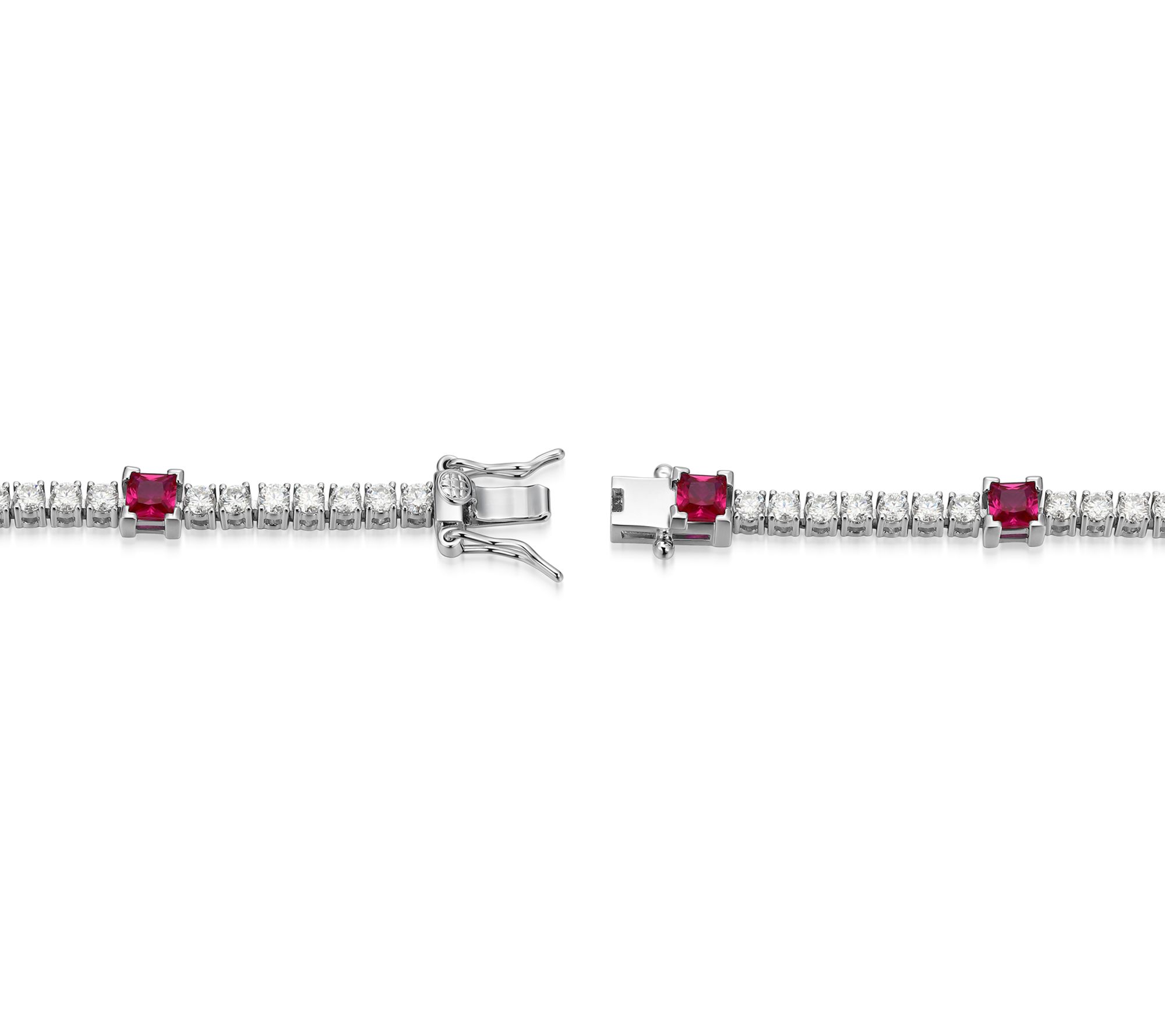Moissanite & Created Ruby Tennis Bracelet, Sterling Silver