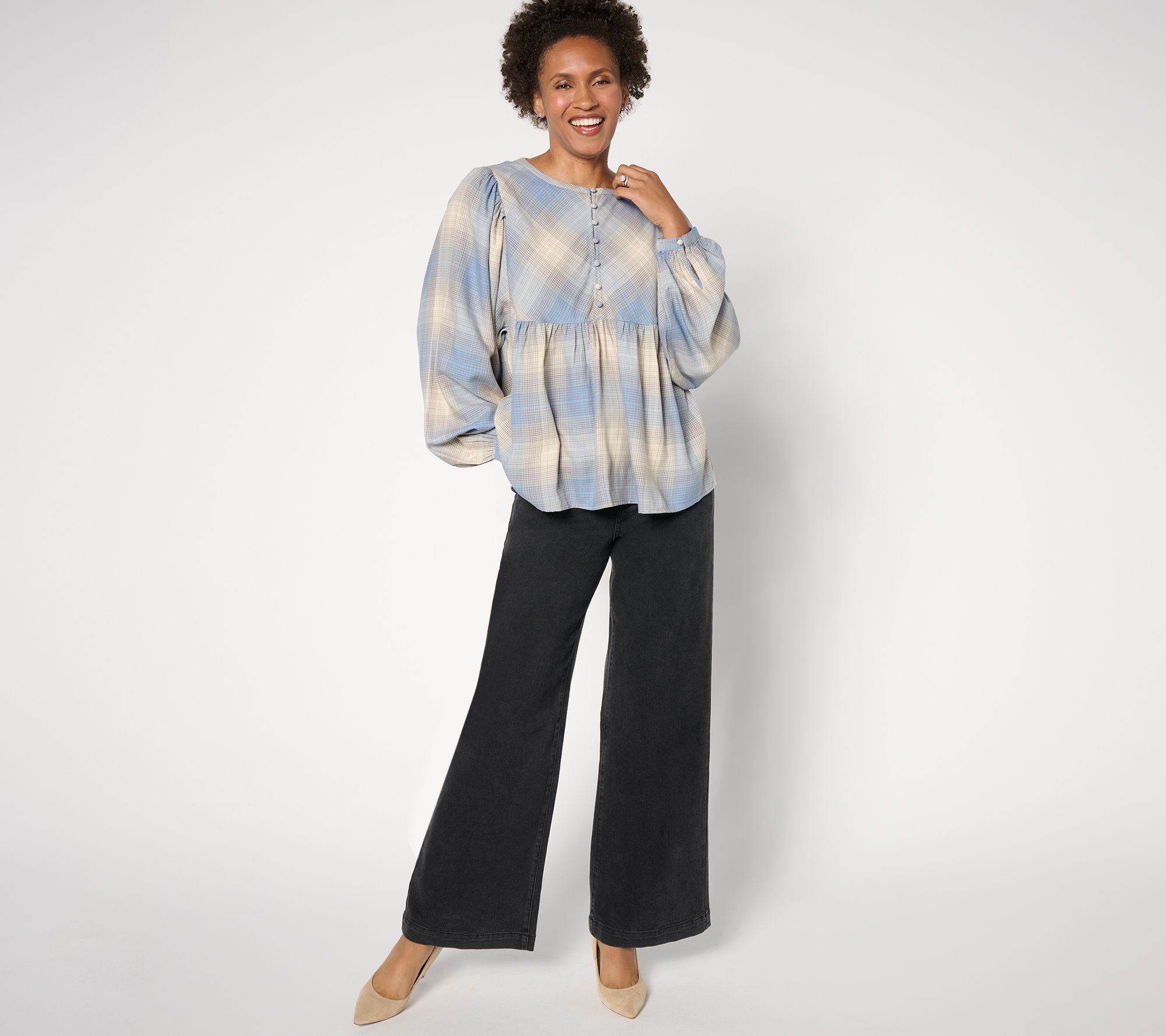 Me by Jennie Garth Ynez Drapey Flannel Blouse with Curve Yoke