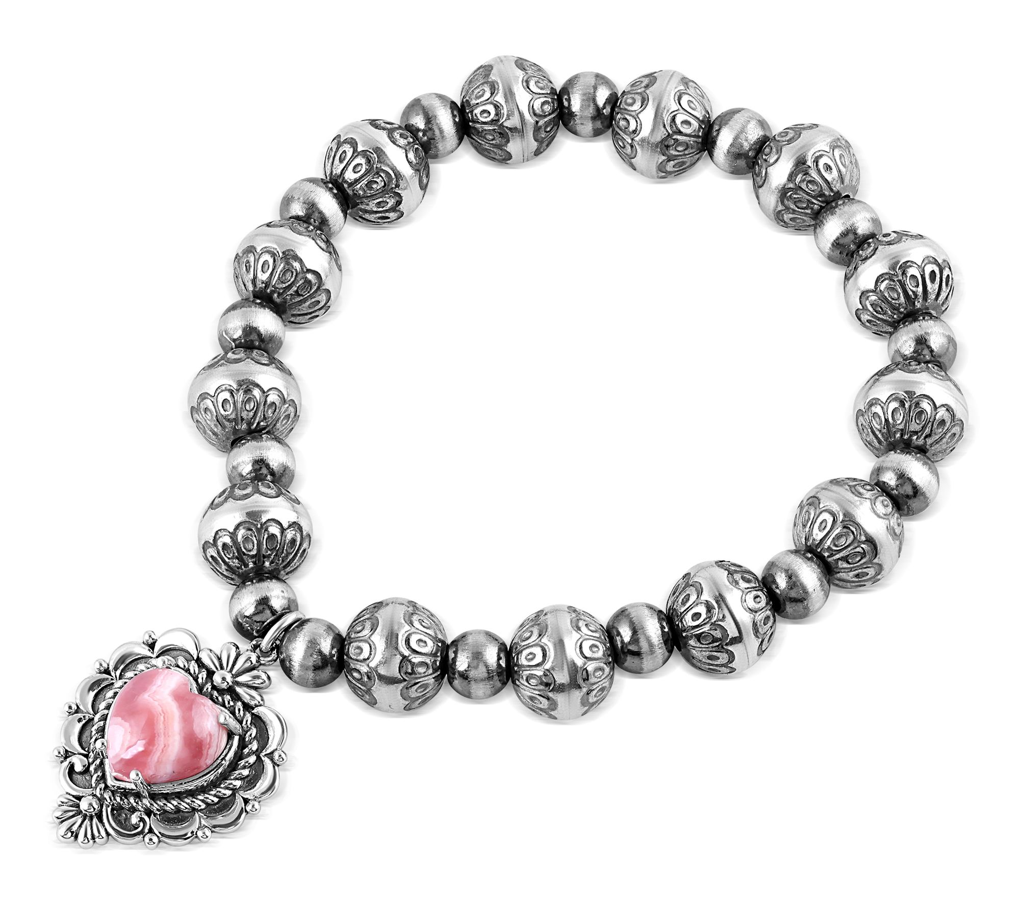 American West Sterling Gemstone Heart Charm Beaded Bracelet