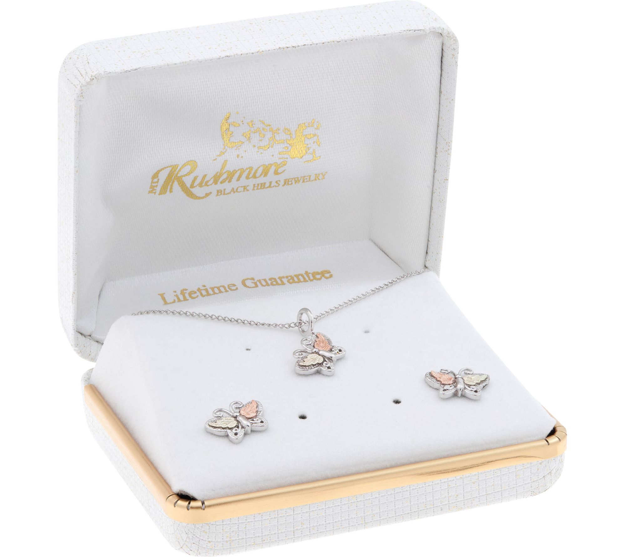 Black Hills Butterfly Pendant & Earrings Set Sterling/12K Gol