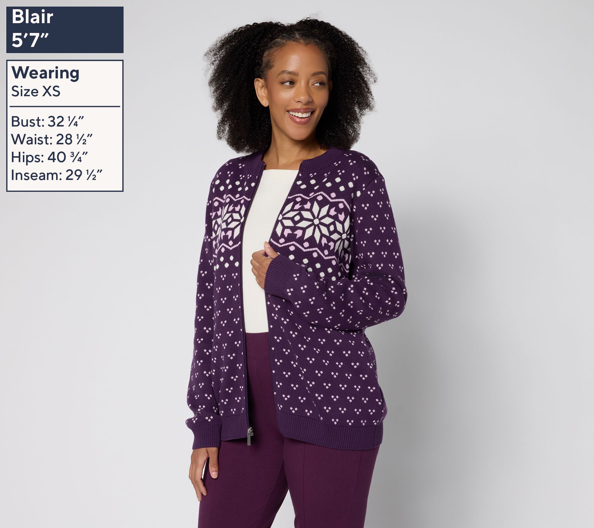 Denim & Co. Archives Zip Front Placed Motif Cardigan