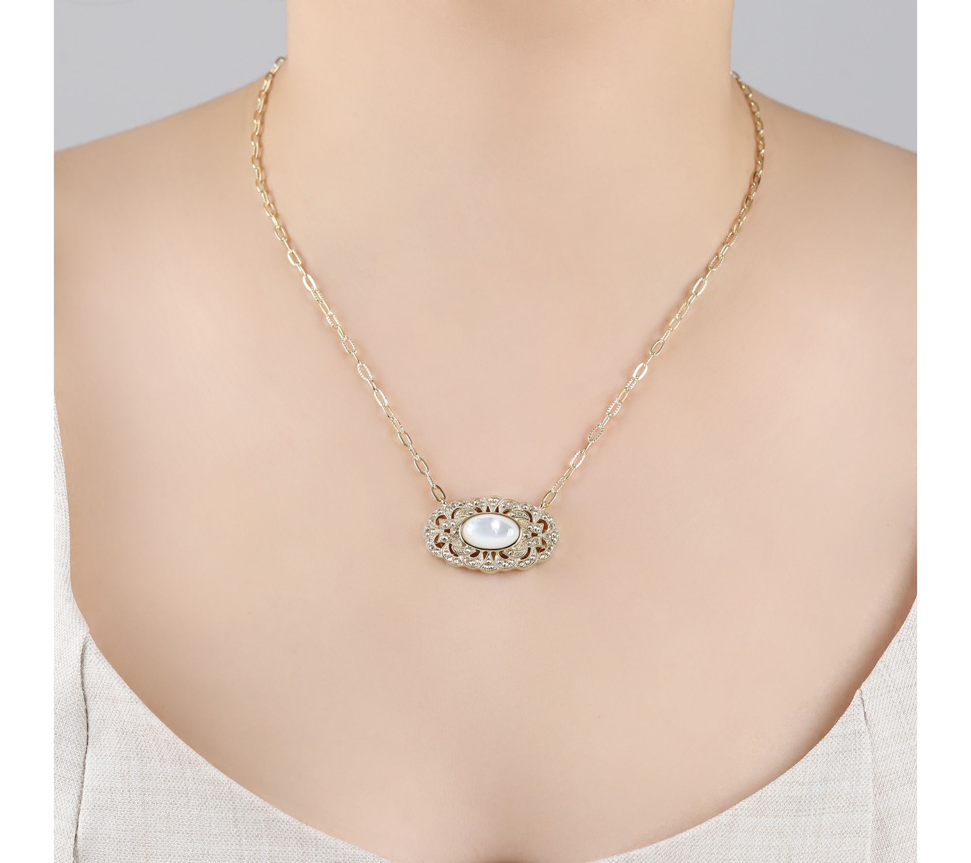 Dallas Prince 14K Clad Chrome Marcasite w/ Gemstone Necklace