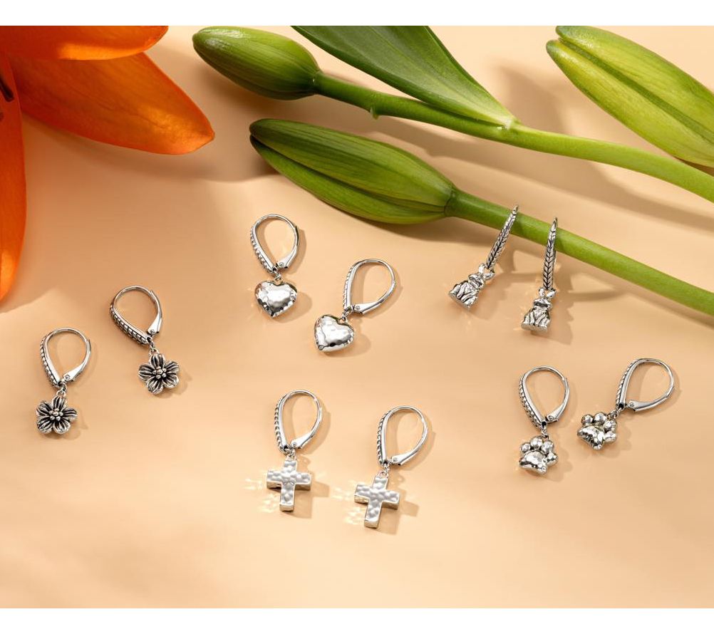 JAI Sterling Silver Symbols of Love Leverback Earrings