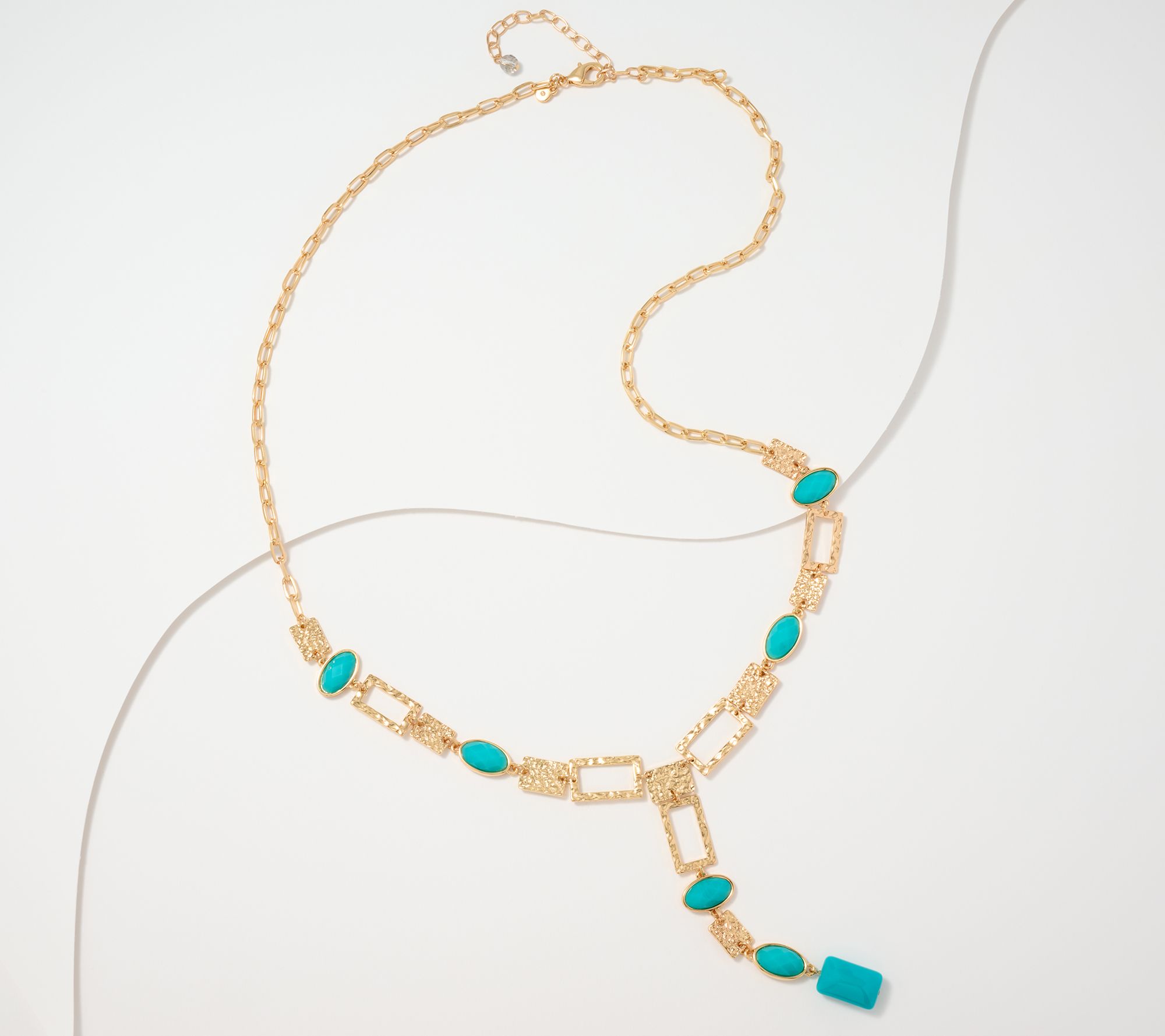 Susan Graver Hammered Metal and Stone Drop Necklace