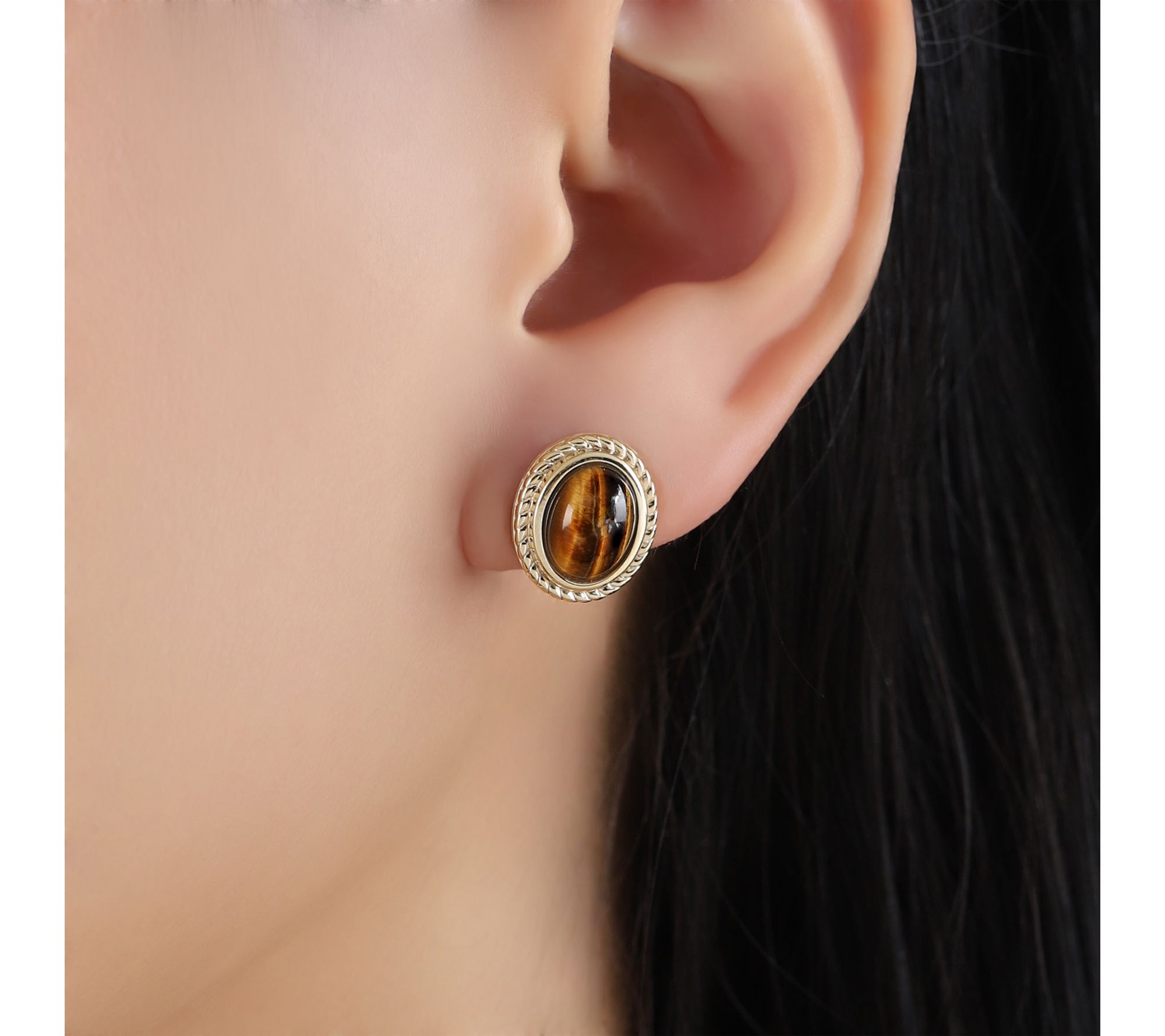 Ariva Sterling Silver Tiger Eye Arden Button Earrings