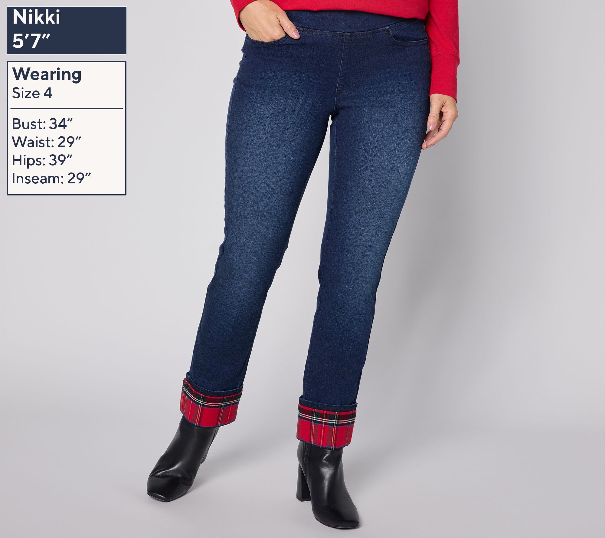 Belle by Kim Gravel Regular TripleLuxe Denim Tartan Cuff Jean