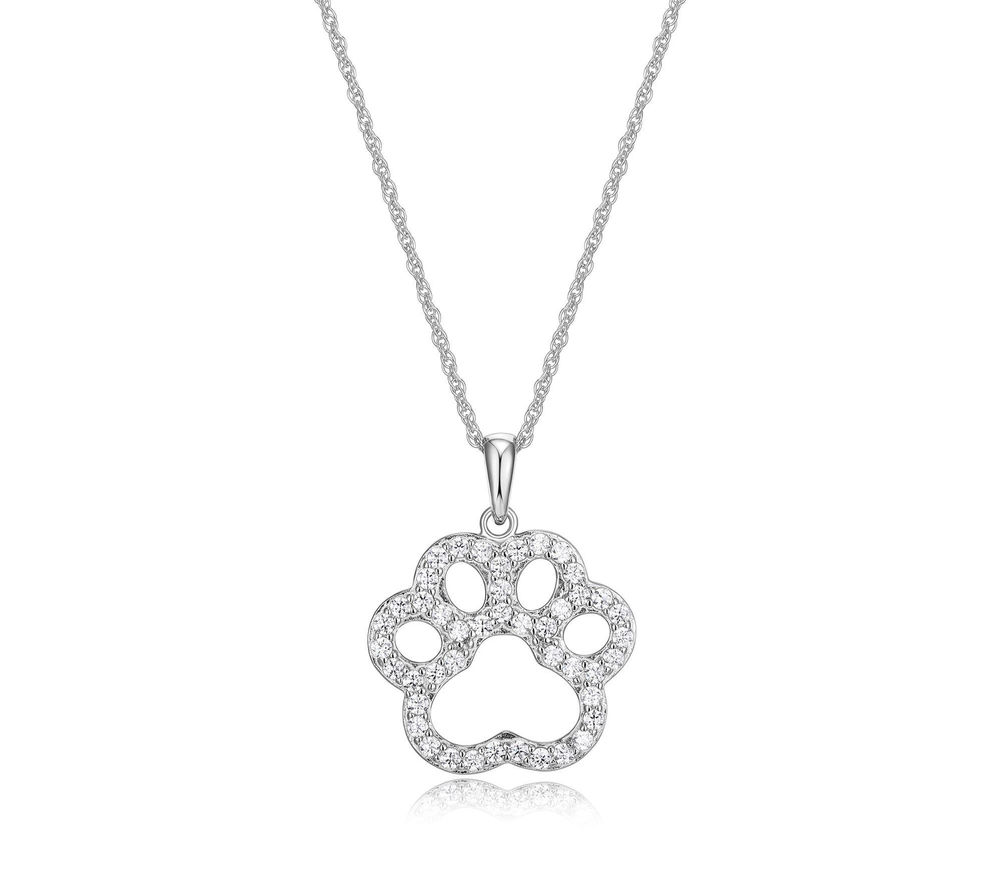 Diamonique Open Paw Print Necklace, Sterling Silver
