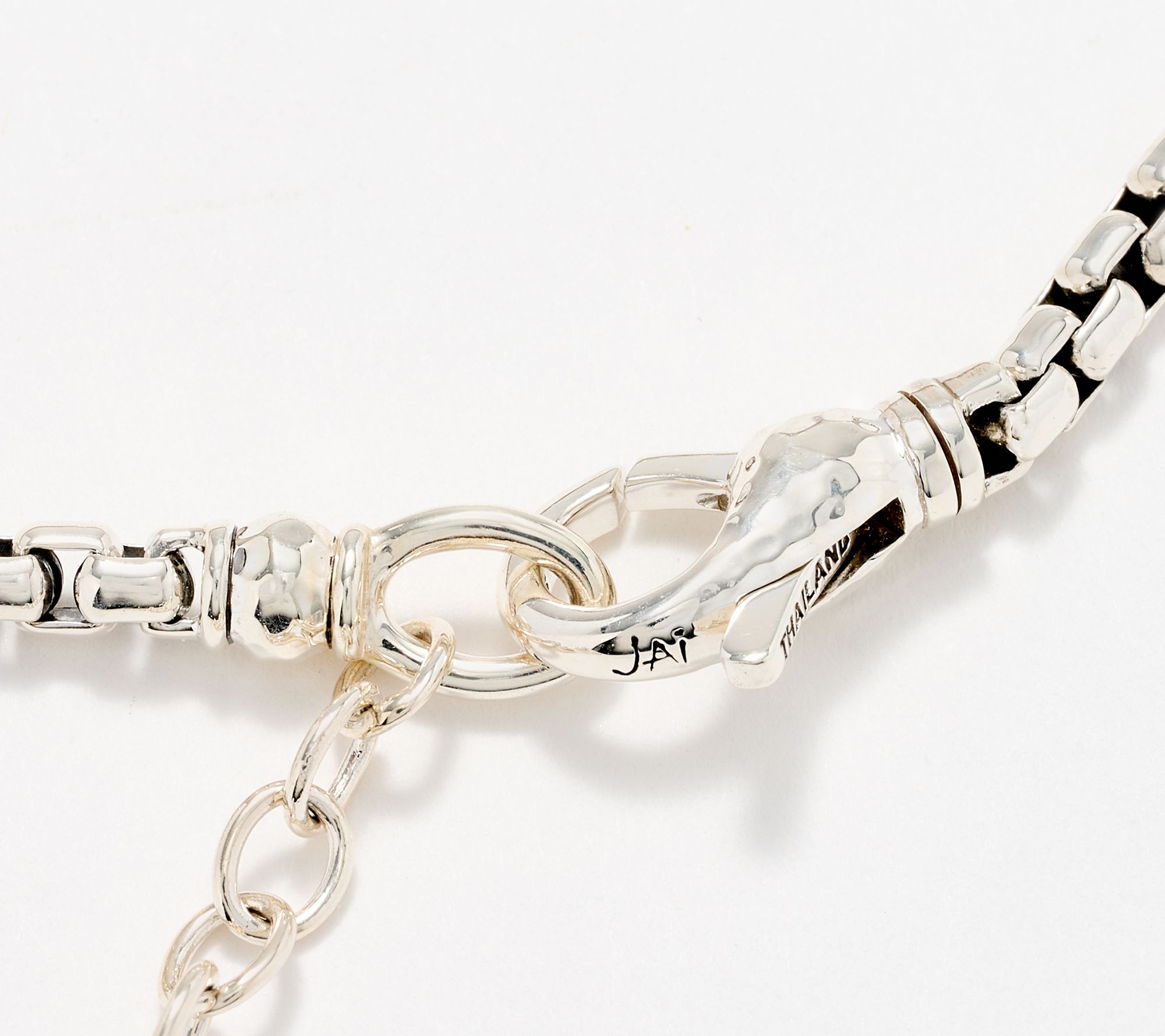 JAI Sterling Silver Hammered Disk & Diamond Box Chain Necklace