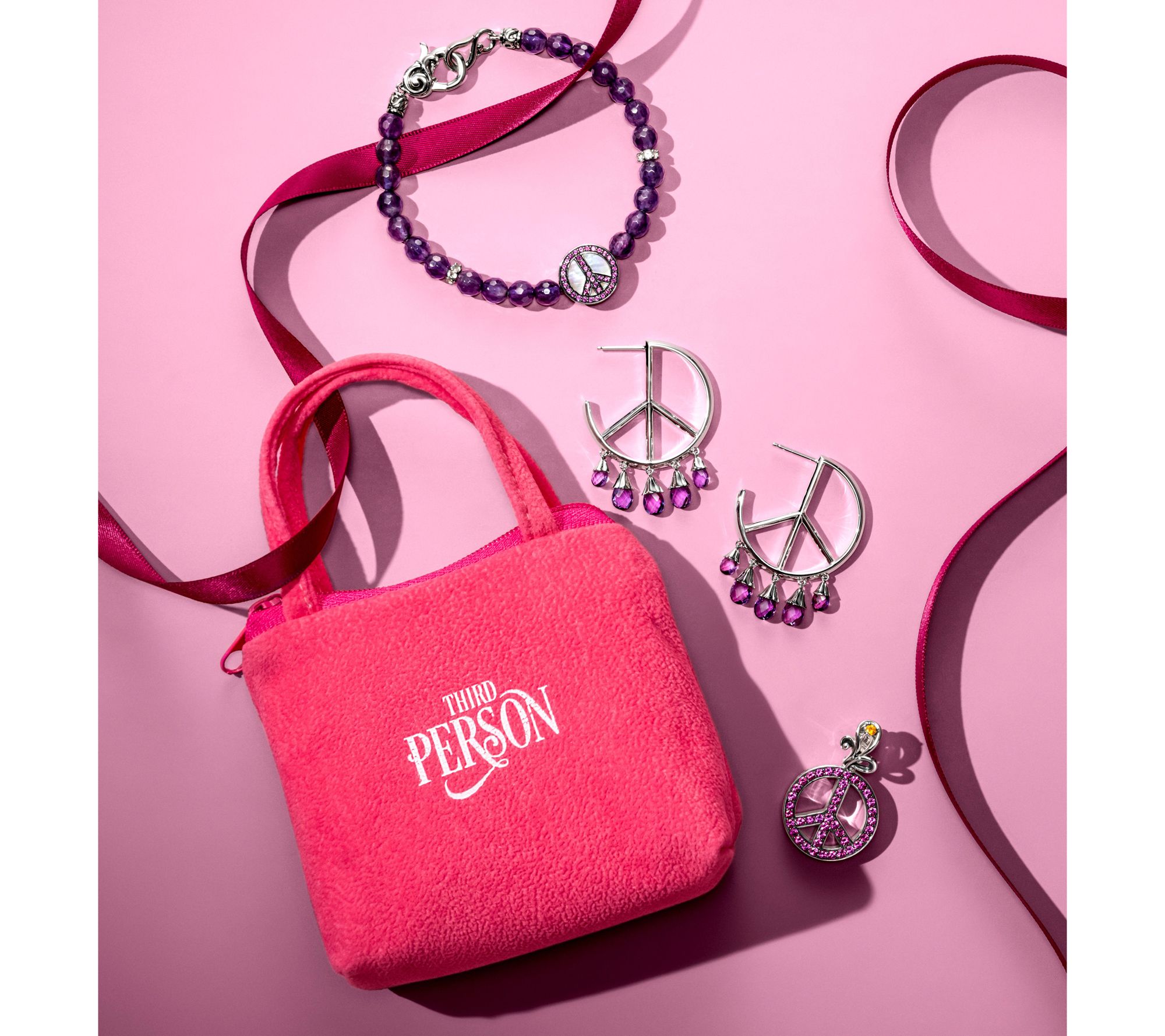 Third Person Sterling Silver Briolette Gemstone Peace Sign Earrings