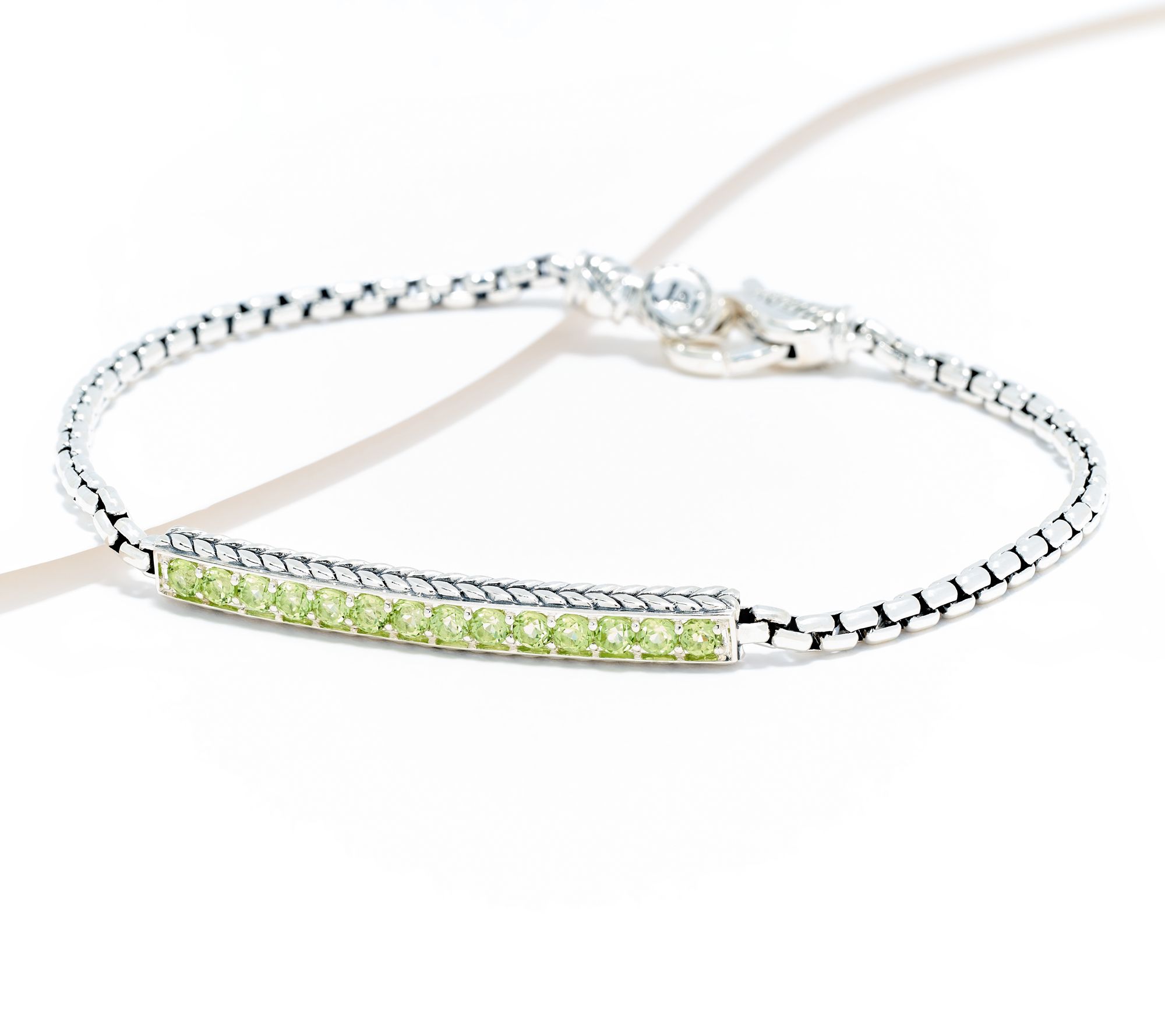 JAI Sterling Silver Gemstone Link Box Chain Bracelet