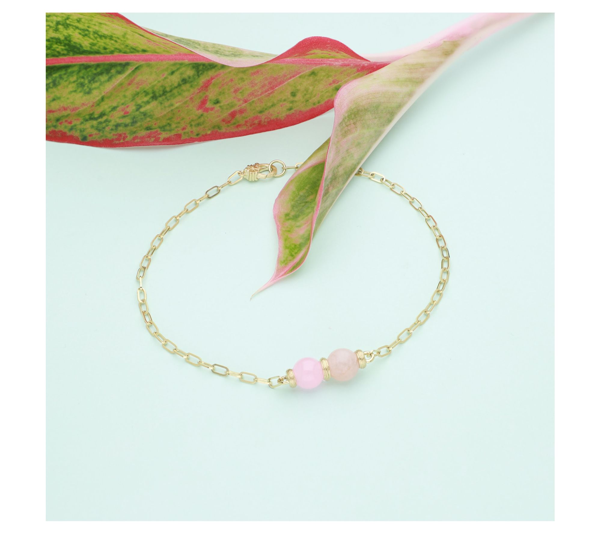 Ariva 18K Gold Clad Pink Jade Ankle Bracelet