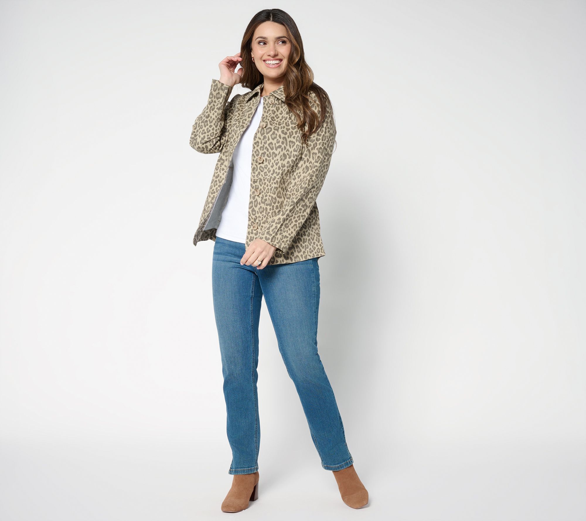 Denim & Co. Animal Print Button Front Twill Jacket with Pockets