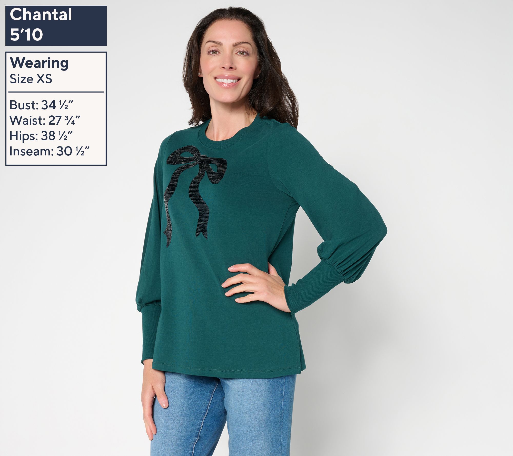 Jingle Belles by Kim Gravel TripleLuxe Knit Bow and Behold Sequin Top