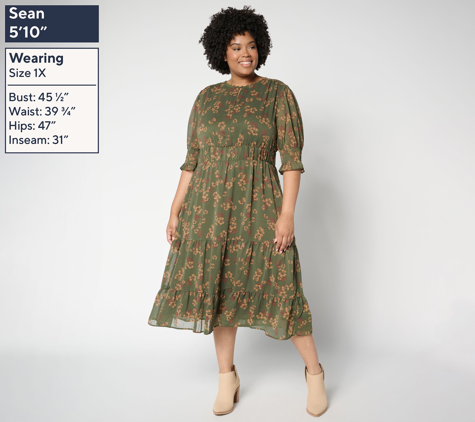 Ree by The Pioneer Woman Regular Printed Tiered Puff Sleeve Dress