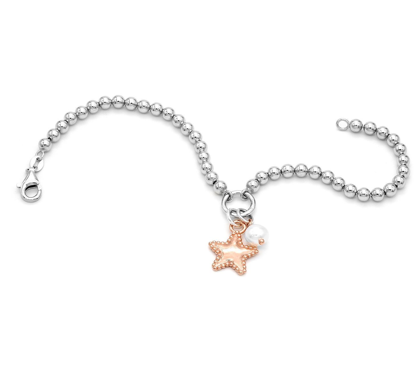Or Paz Sterling Silver Star & Cultured Pearl Charm Bracelet