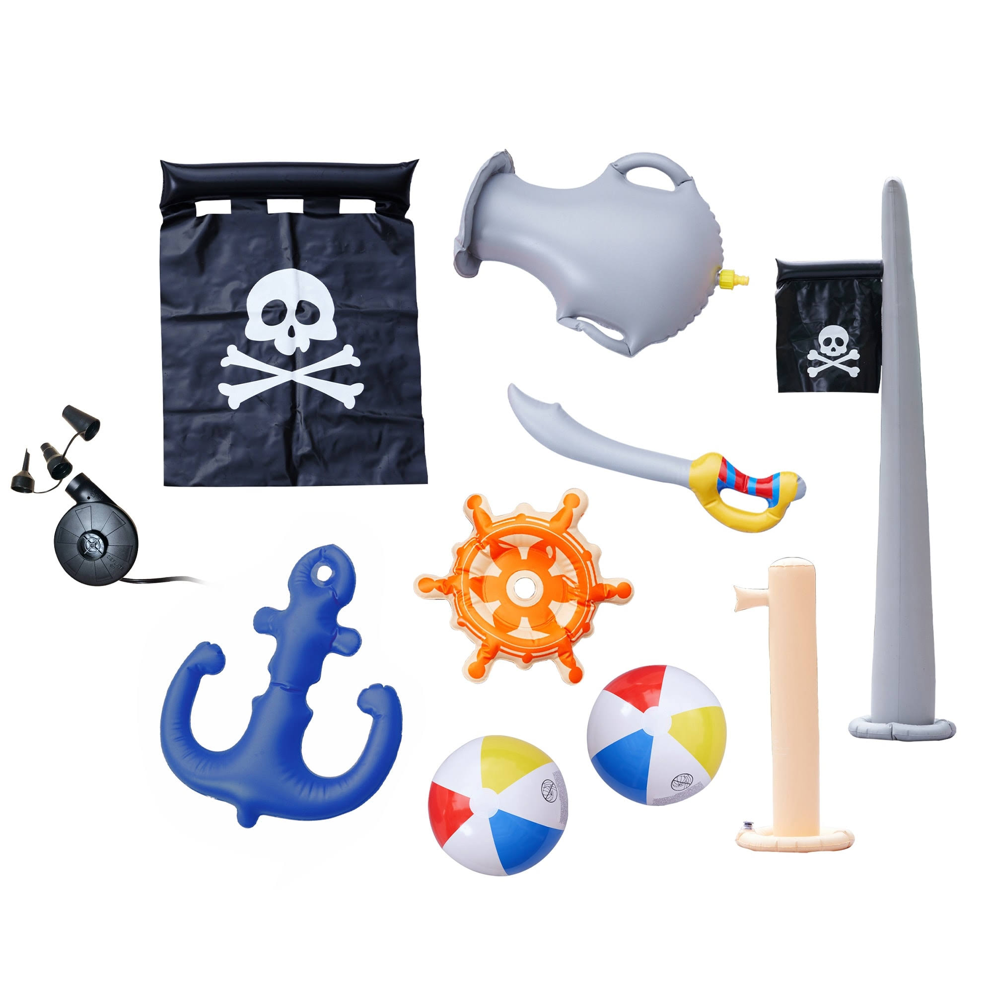 Teamson Kids - Water Fun Pirate Boat Iatable Sprinkler Play Center with Pump - Red