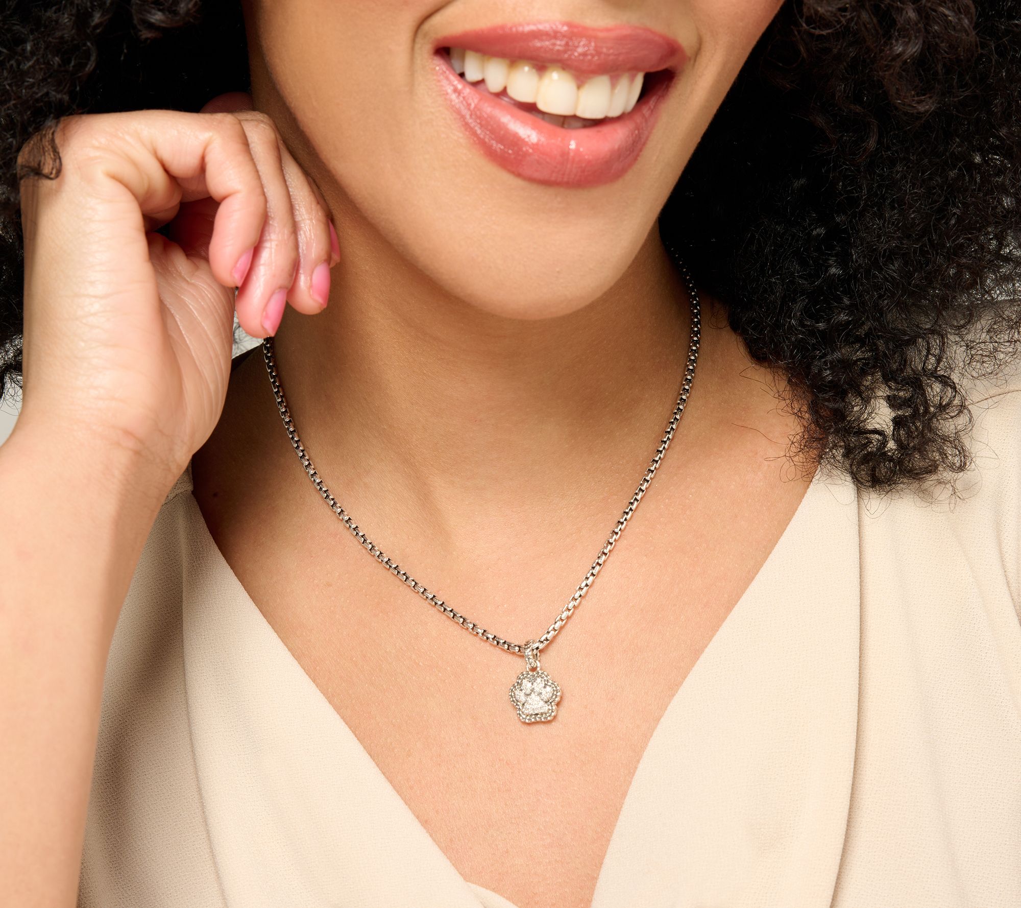 JAI Sterling Silver Diamond Pave Symbol Box Chain Necklace