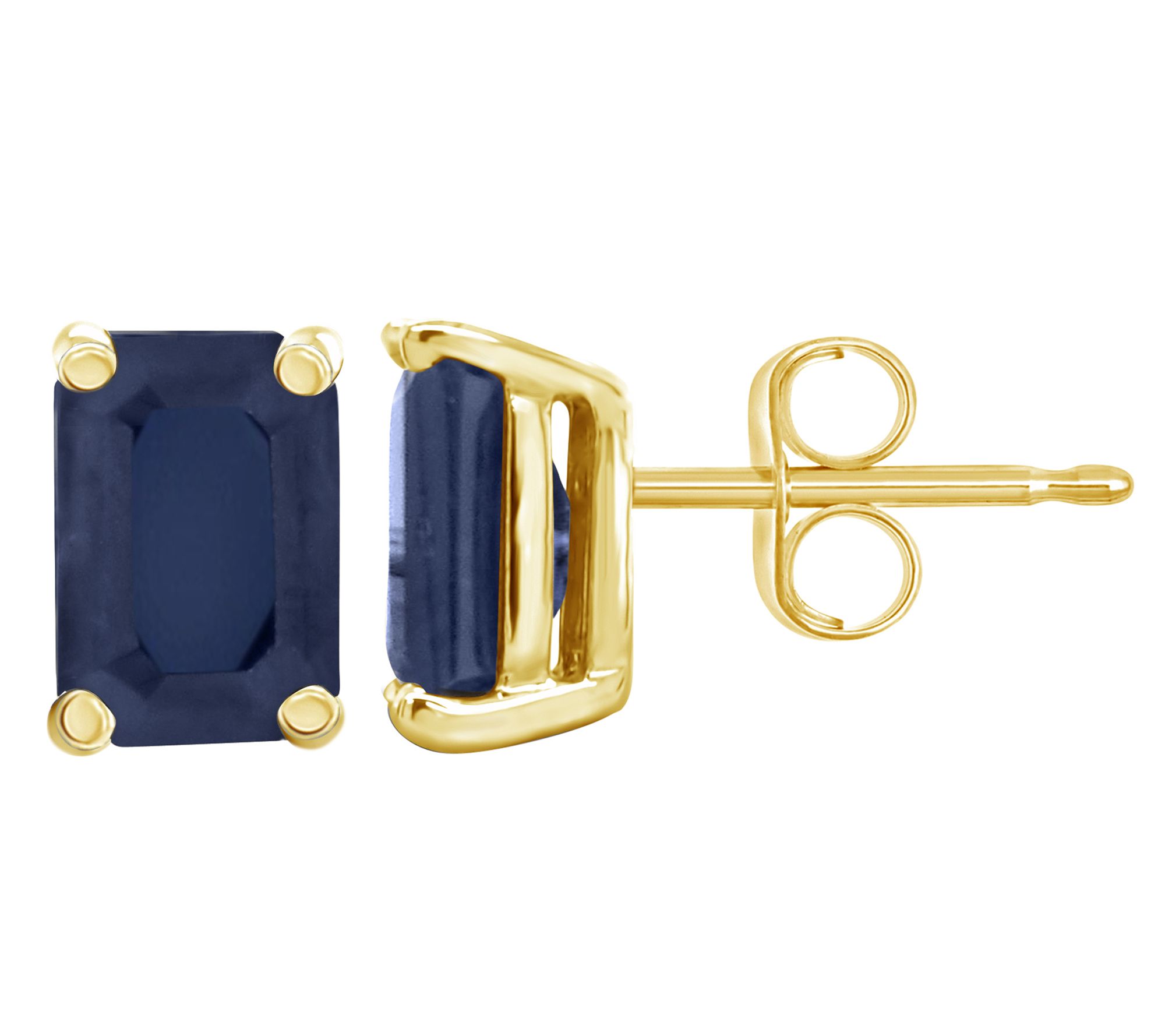 14K Emerald-Cut 1.30 cttw Blue Sapphire Stud Earrings