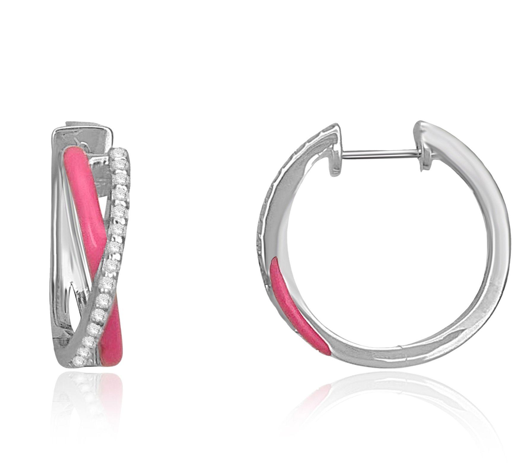 Accents by Affinity Enamel Diamond Hoop Earrings, Sterling