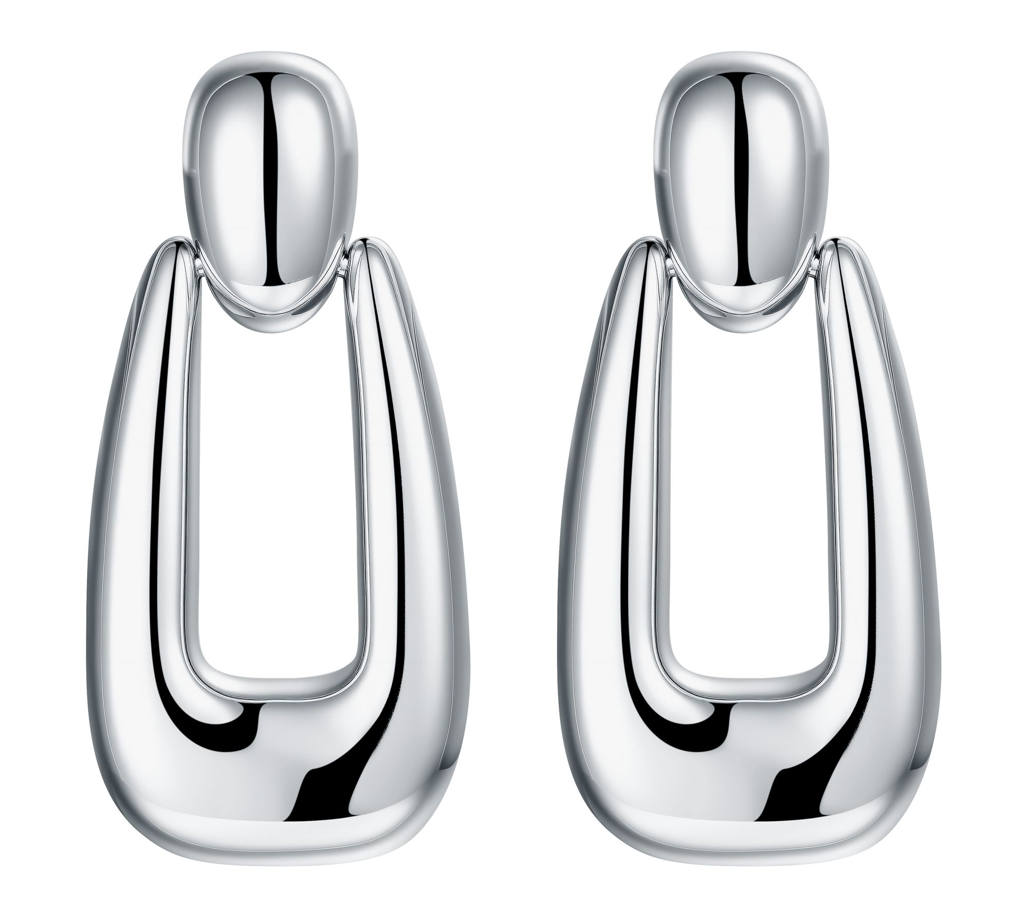 Silver Style Oval Tear Drop Hoop Earrings, Sterling