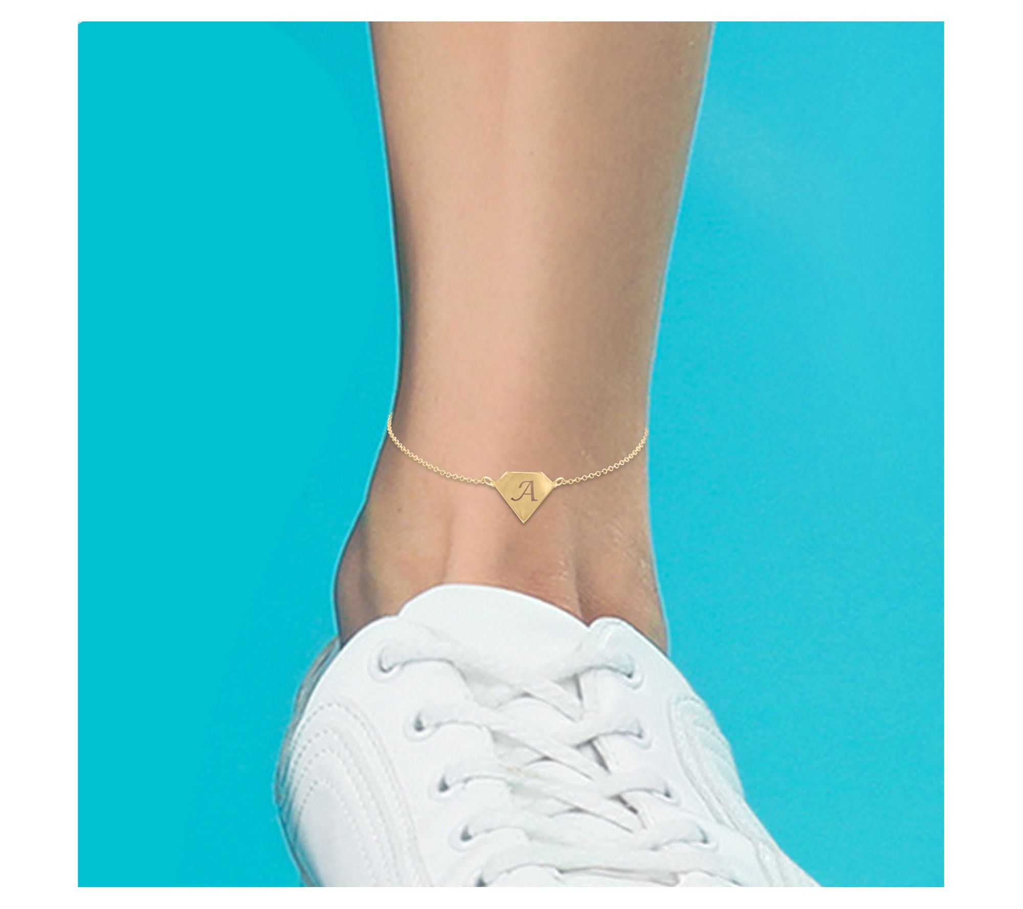 Personalized 14K Gold Plated Cut Out Initial Ankle Bracelet